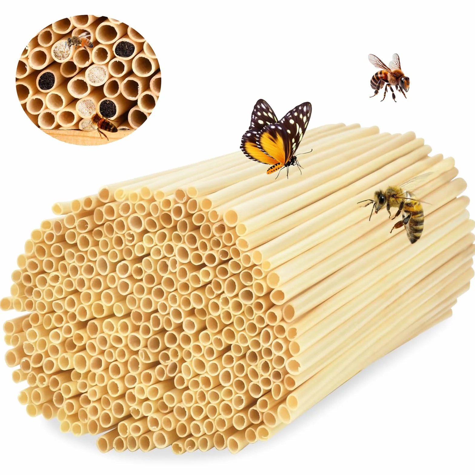 Kit Hotel de Insectos 300 Piezas - Pajitas de Trigo Tubos Nidos 14.5 cm para Abejas, Mariposas y Otros