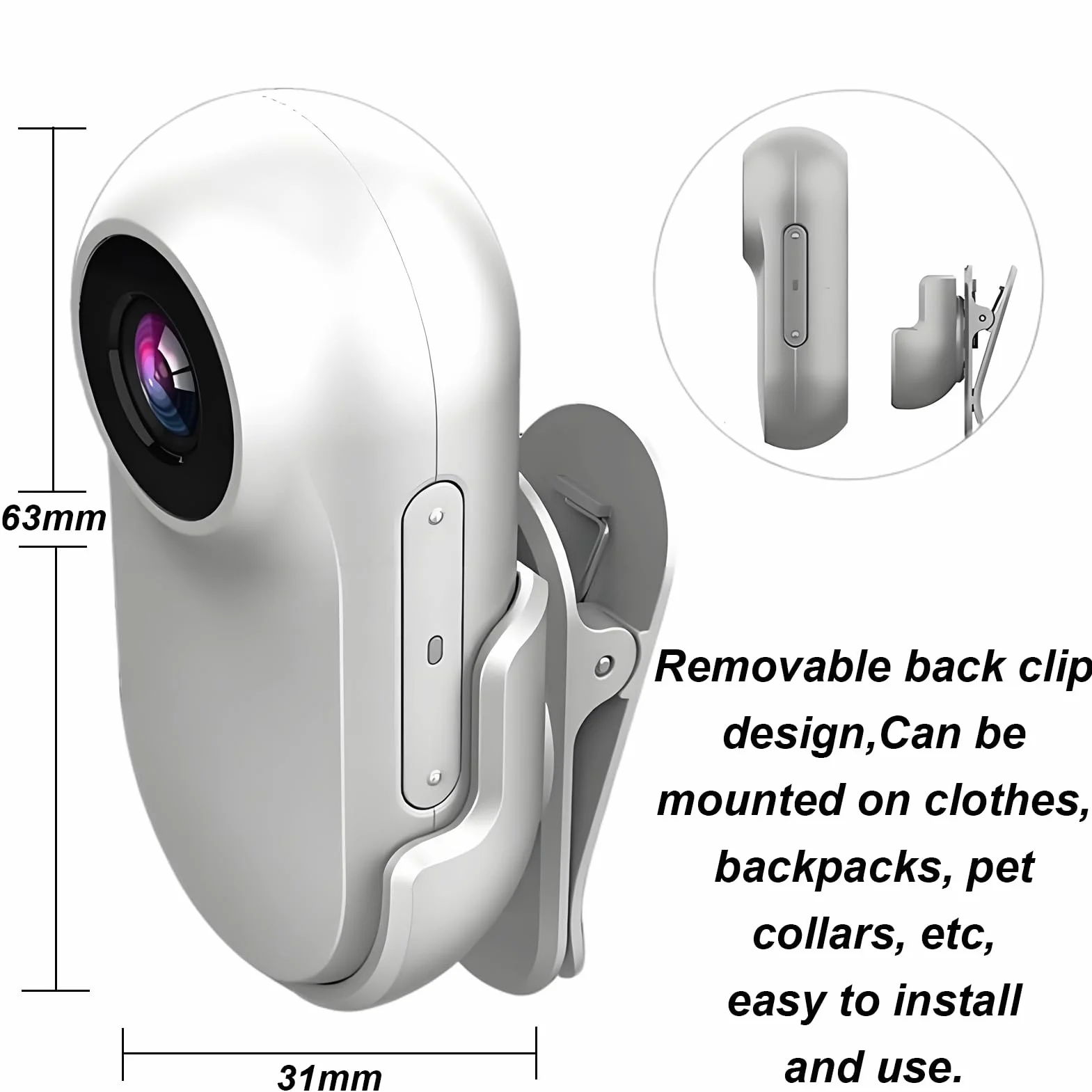 Denash Cámara para Collar para Mascotas, Pantalla LCD Recargable USB Gran Angular 1080P 170°, Cámara de Movimiento para Perros Gatos con 2-3 Horas de Tiempo de Trabajo, para Ciclismo de