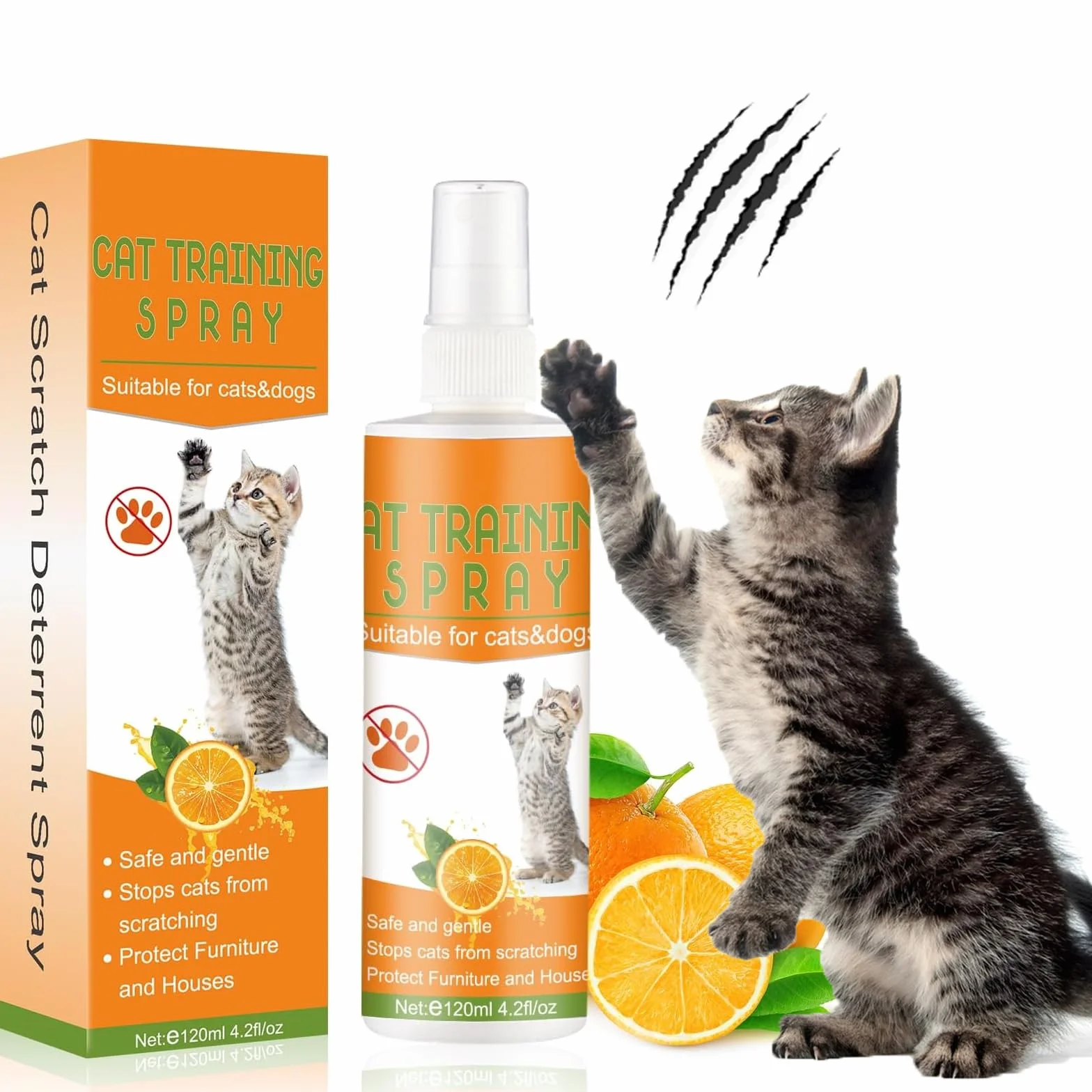 Spray Antiarañazos para Gatos, 120 ml, Uso Interior y Exterior, Protección para Muebles, Sofá, Alfombras, Cortinas y Plantas