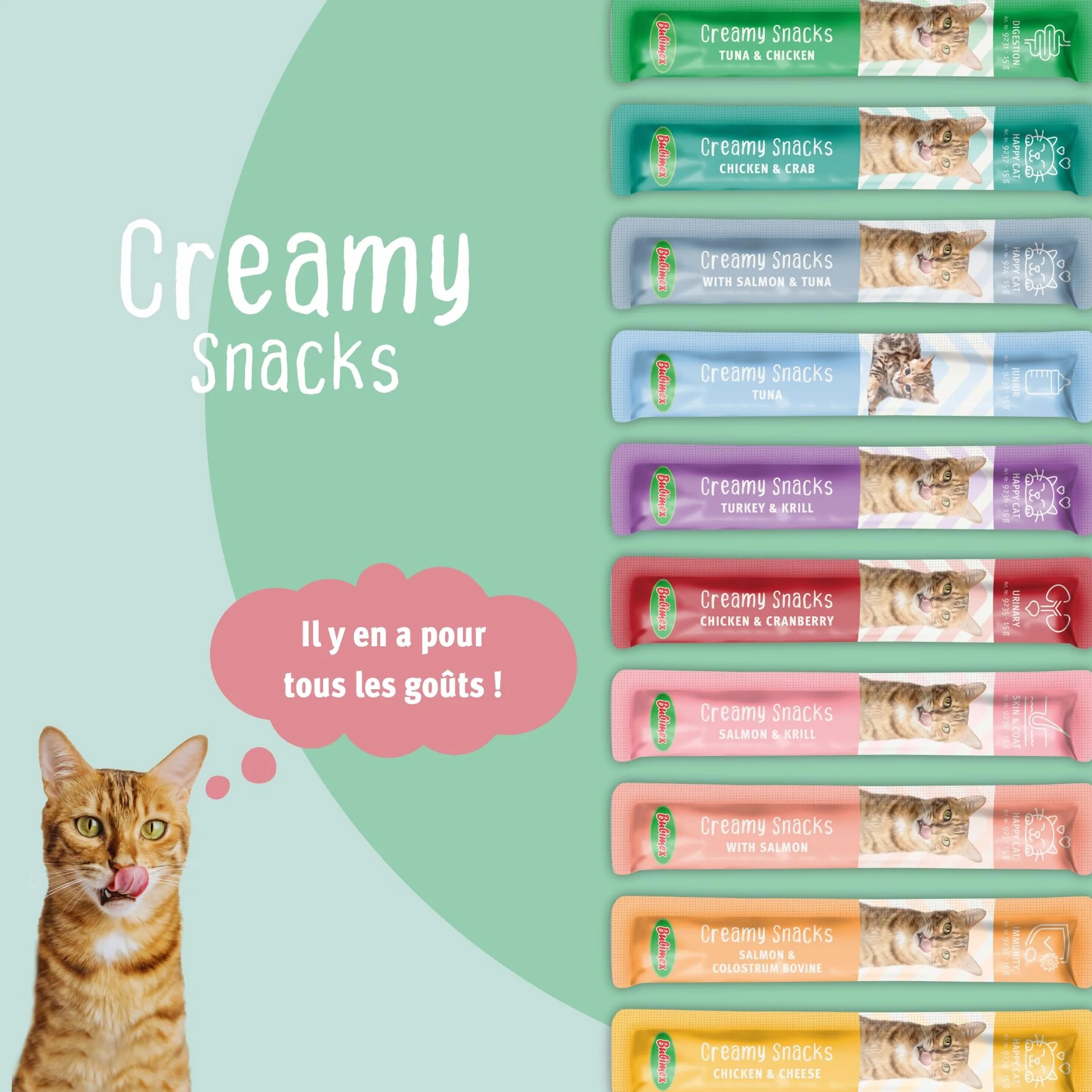 Bubimex Creamy Snacks Multipack - Dulces cremas para lamer Gatos - Textura Lisa, cremosa y apetitosa - Estimula el apetito y favorece la hidratación - 50 x 15 g
