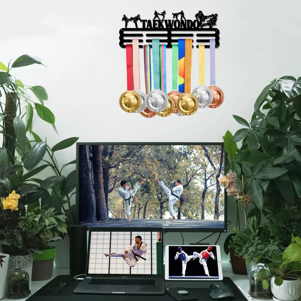 SUPERDANT Taekwondo Colgador de Medallas Pared Metal 40x15CM