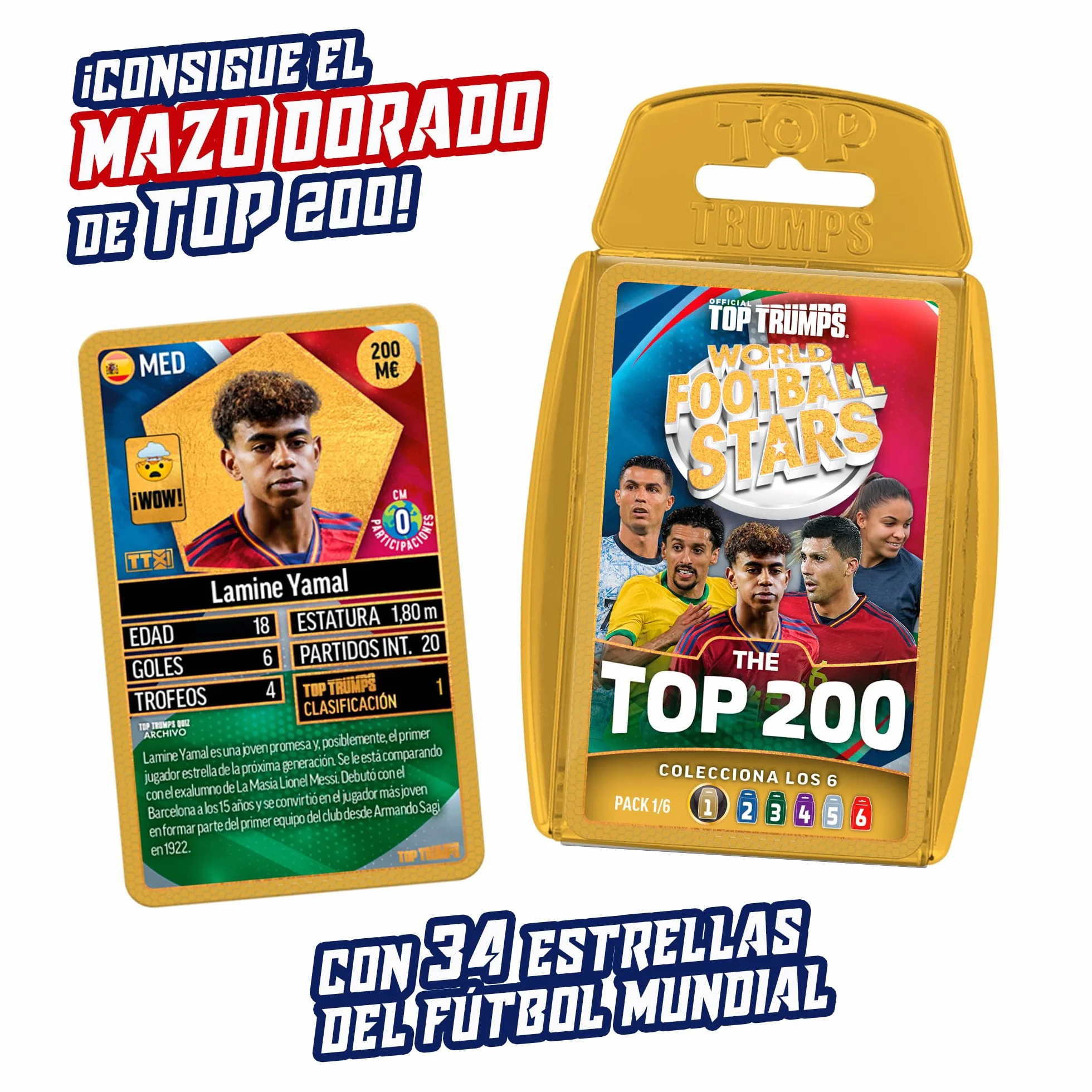 Bizak Futbol Mundial Top 200 Starter Kit con 34 Trading Cards, 18 Leyendas y Campo de Juego