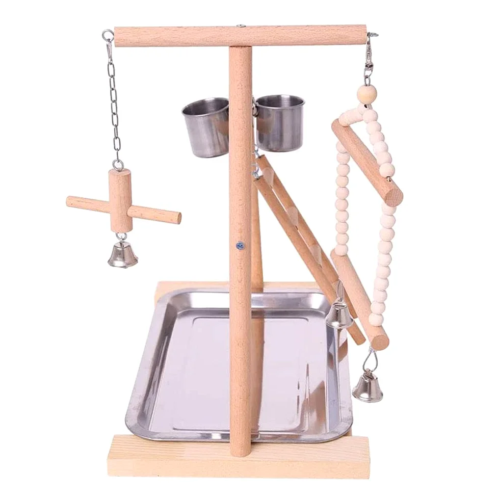 Percha para pájaros Soporte de Percha for pájaros, Plataforma for Loros, Parque Infantil, Soporte for, Escalera, Juguetes interactivos con Tazas alimentadoras