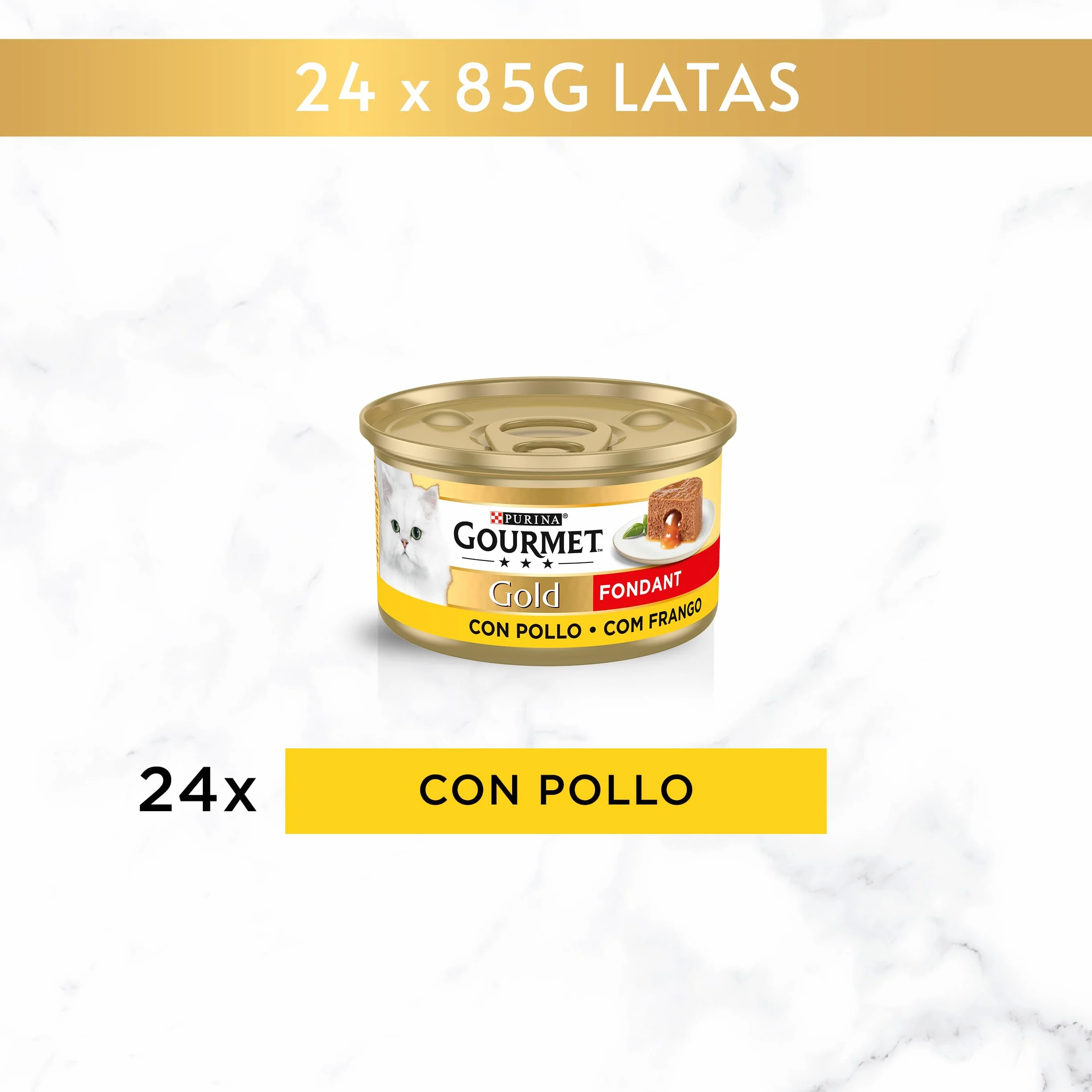 GOURMET Gold Fondant, Comida Húmeda para Gato Adulto, Mousse de Pollo con Salsa, Pack de 24 Latas de 85 g