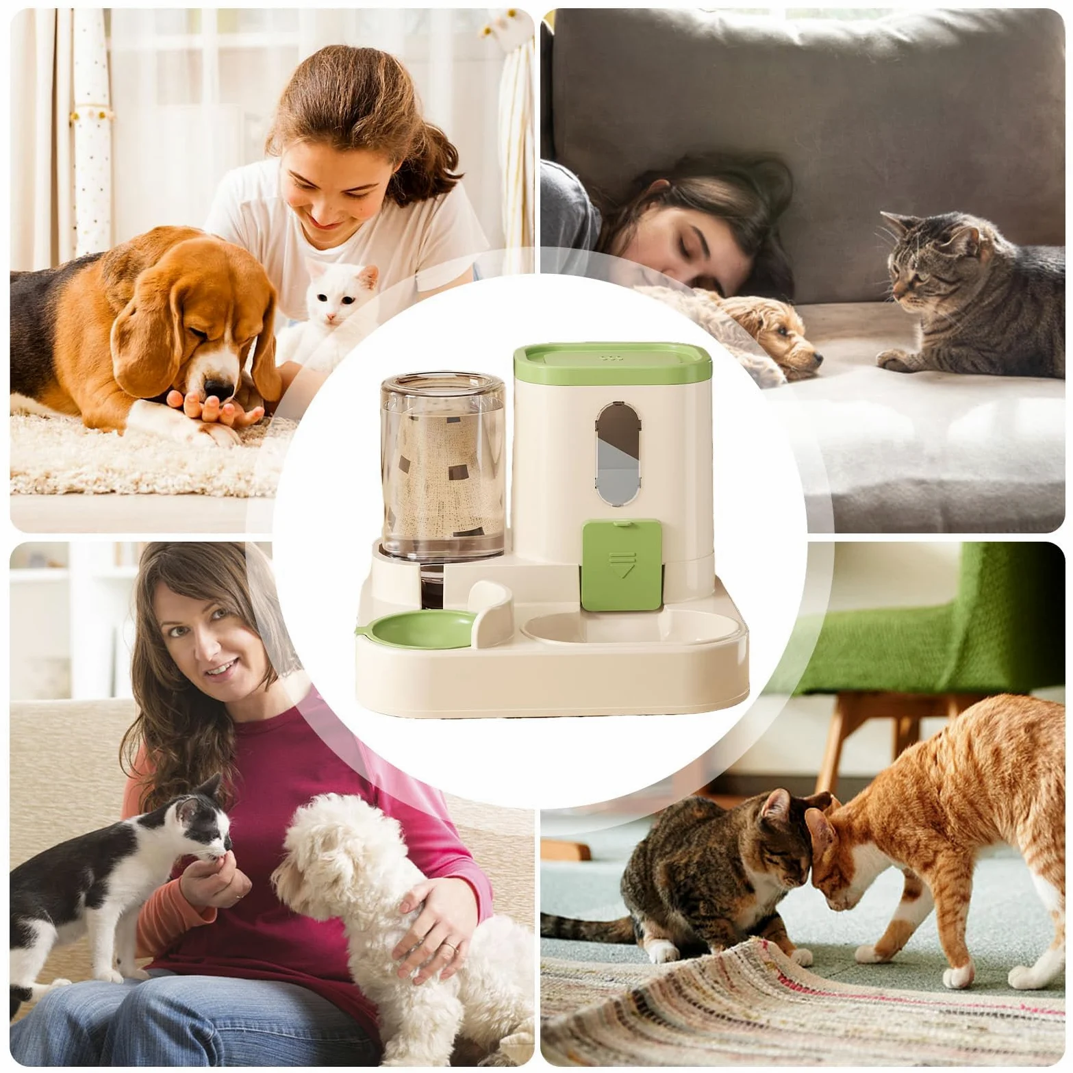 comedero automático para Gatos, Comedero automático for Mascotas pequeñas (Gatos, Perros y Otros Animales) con depósito Transparente for Rellenar fácilmente(Green)