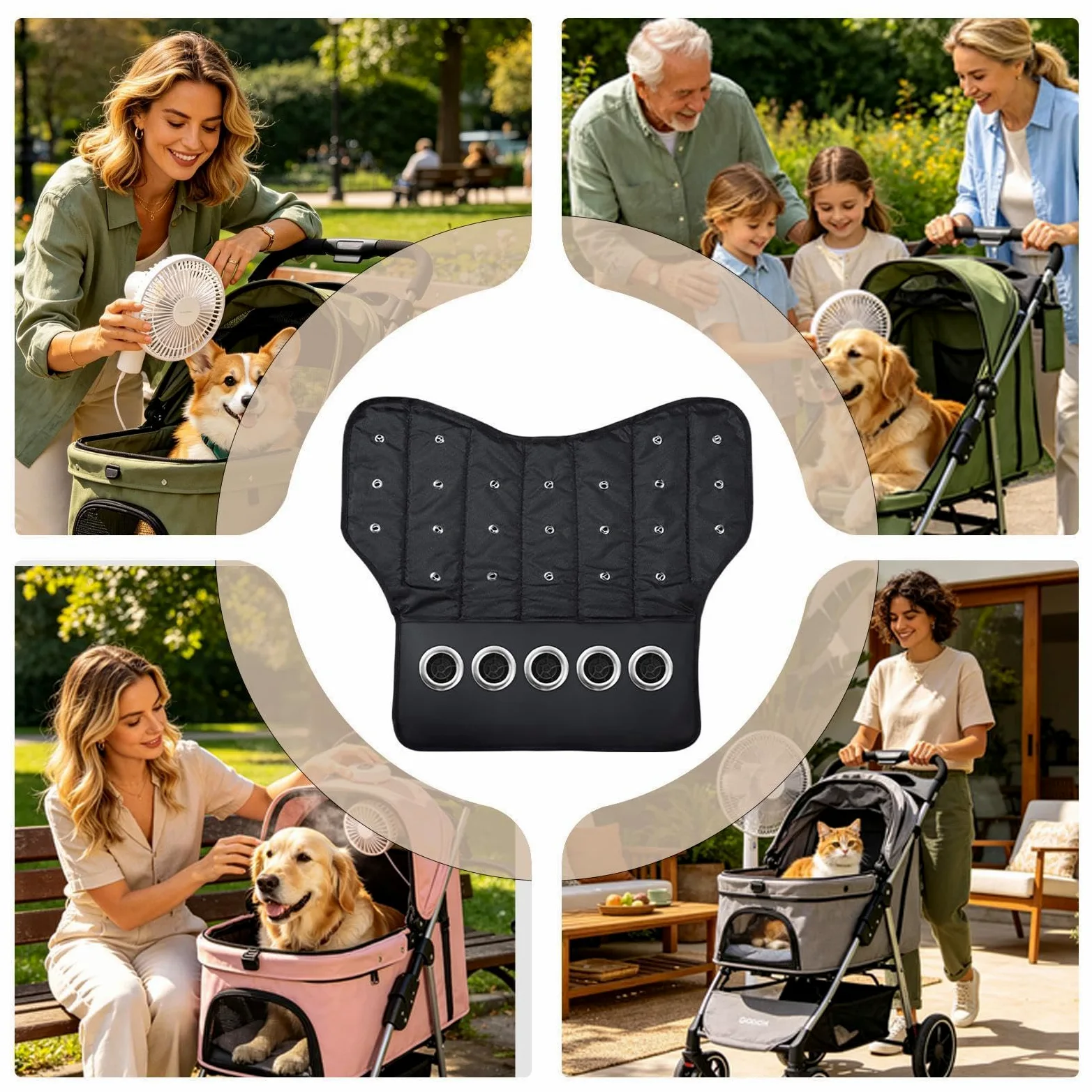 Tapete Cochecito Gato Cojín Transpirable de 3 Velocidades | Almohadilla Carrito Manta Refrescante para Gatos Mascotas Pequeñas Medianas Grandes Cachorros Interior Exterior Hogar