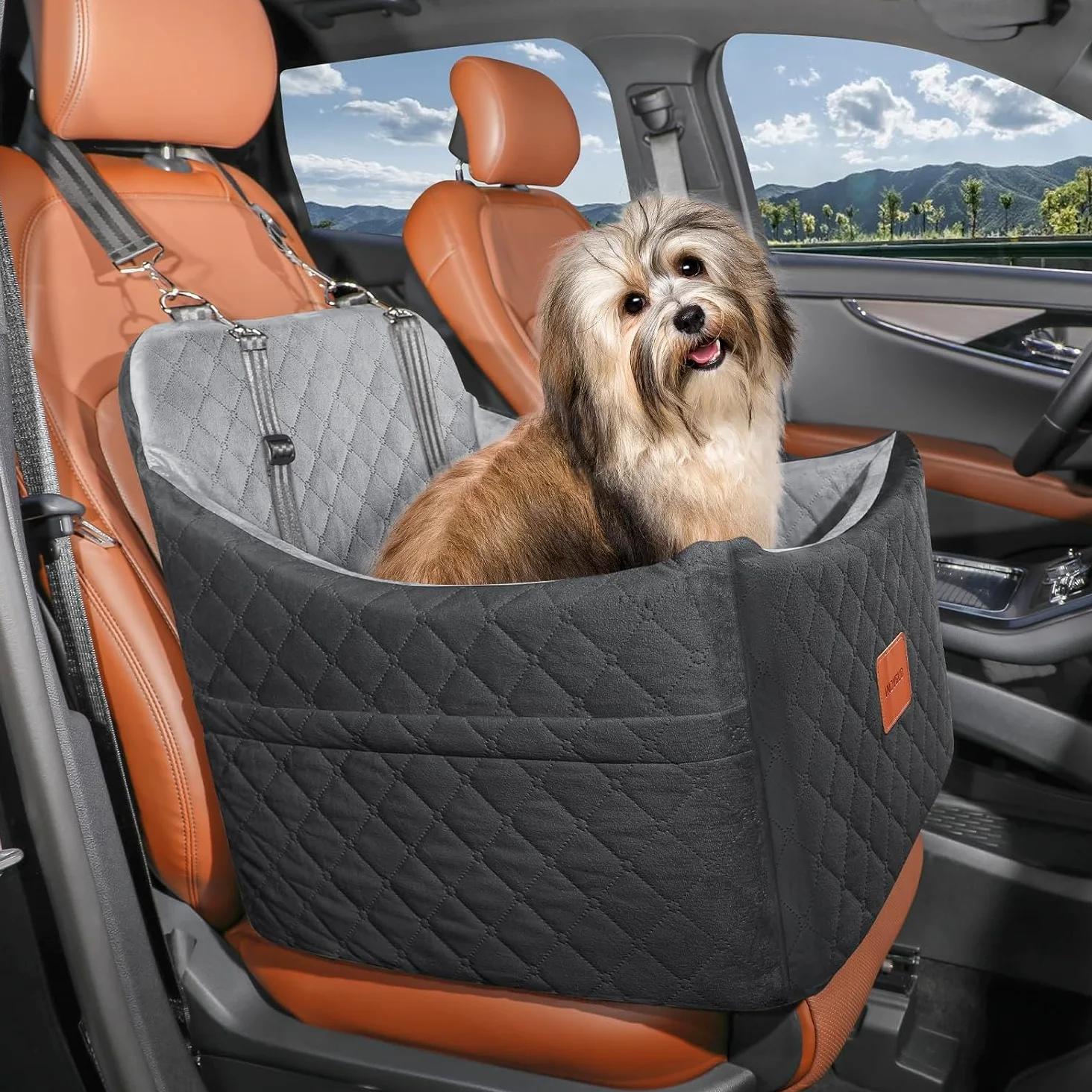 Asiento elevador de coche para perros de hasta 35 libras, asientos de seguridad para mascotas con canal para cinturón de seguridad, tela ultrasuave con espuma viscoelástica, lavable y