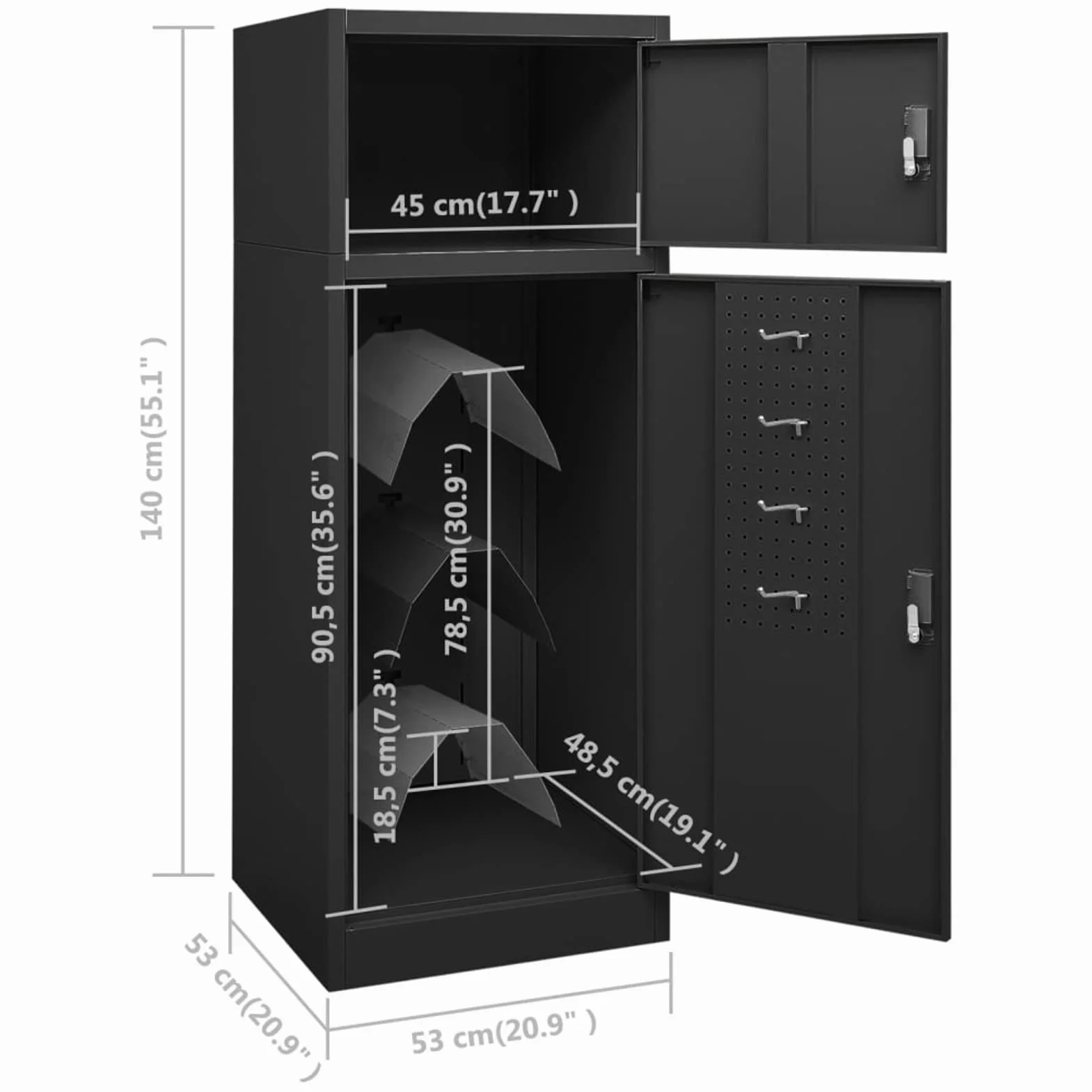 Armario para Sillas de Montar Acero Armario para Monturas Metalico Gris Antracita 53x53x140 cm