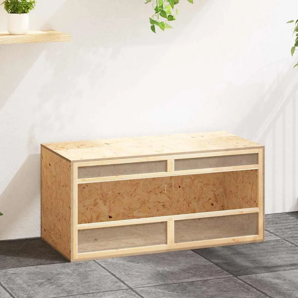Terrario de madera con cristal y acero 100 x 47 x 47 cm, recinto para animales pequeños y roedores, casa resistente a la intemperie como refugio y salida para conejos, cobayas, hámster, ratón
