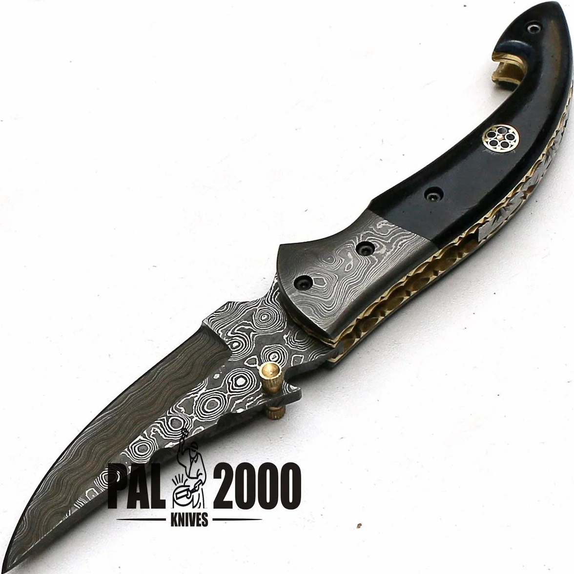 Cuchillo de bolsillo de acero damasco 7 cm hoja con funda