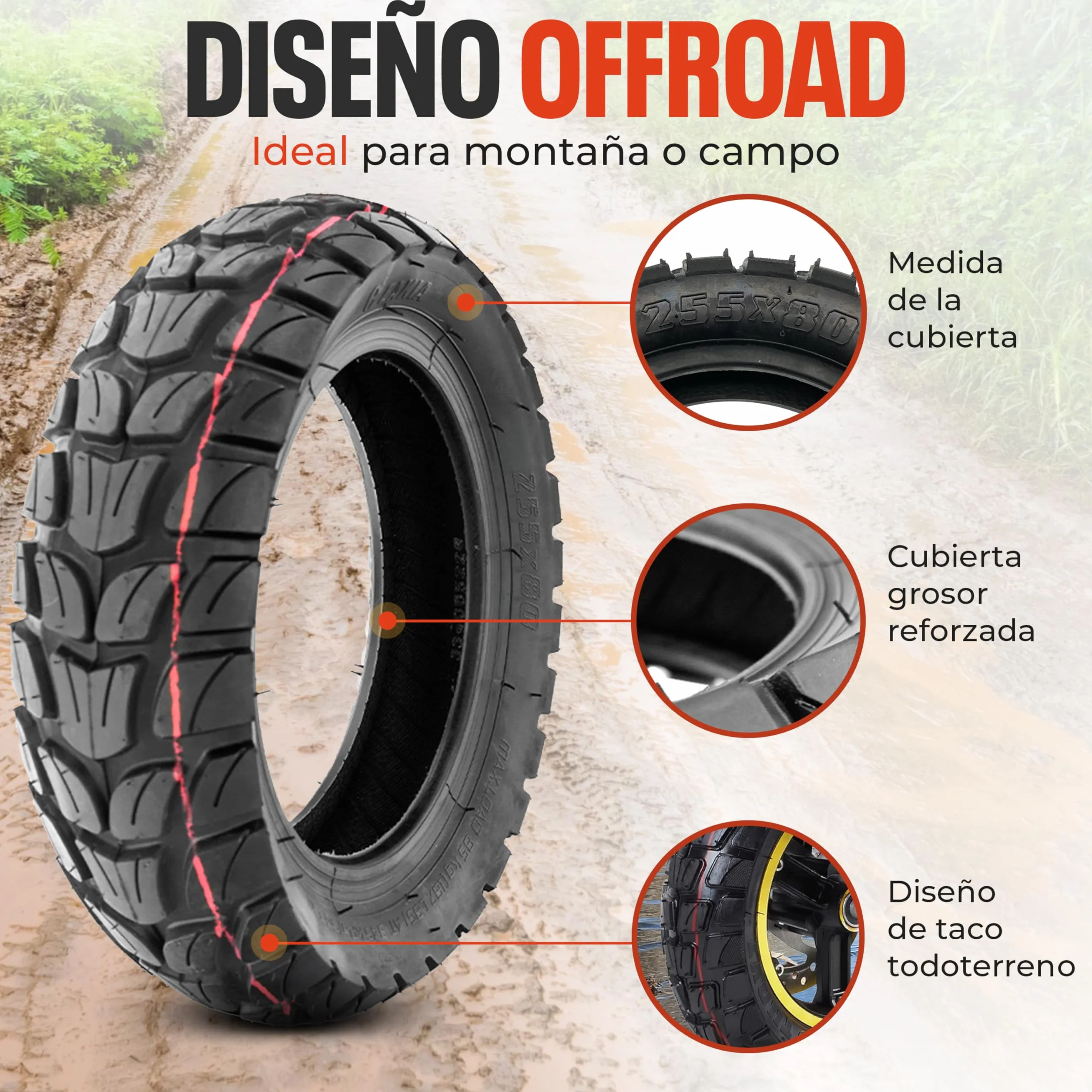 10 pulgadas Neumático offroad Kugoo M4 Dualtron VICTOR LUXURY EAGLE Speedway 4 Zero 10X Scooters eléctricos Minimotors (10X3.0 80/65-6 255X80) 1 Neumático+1 Cámara