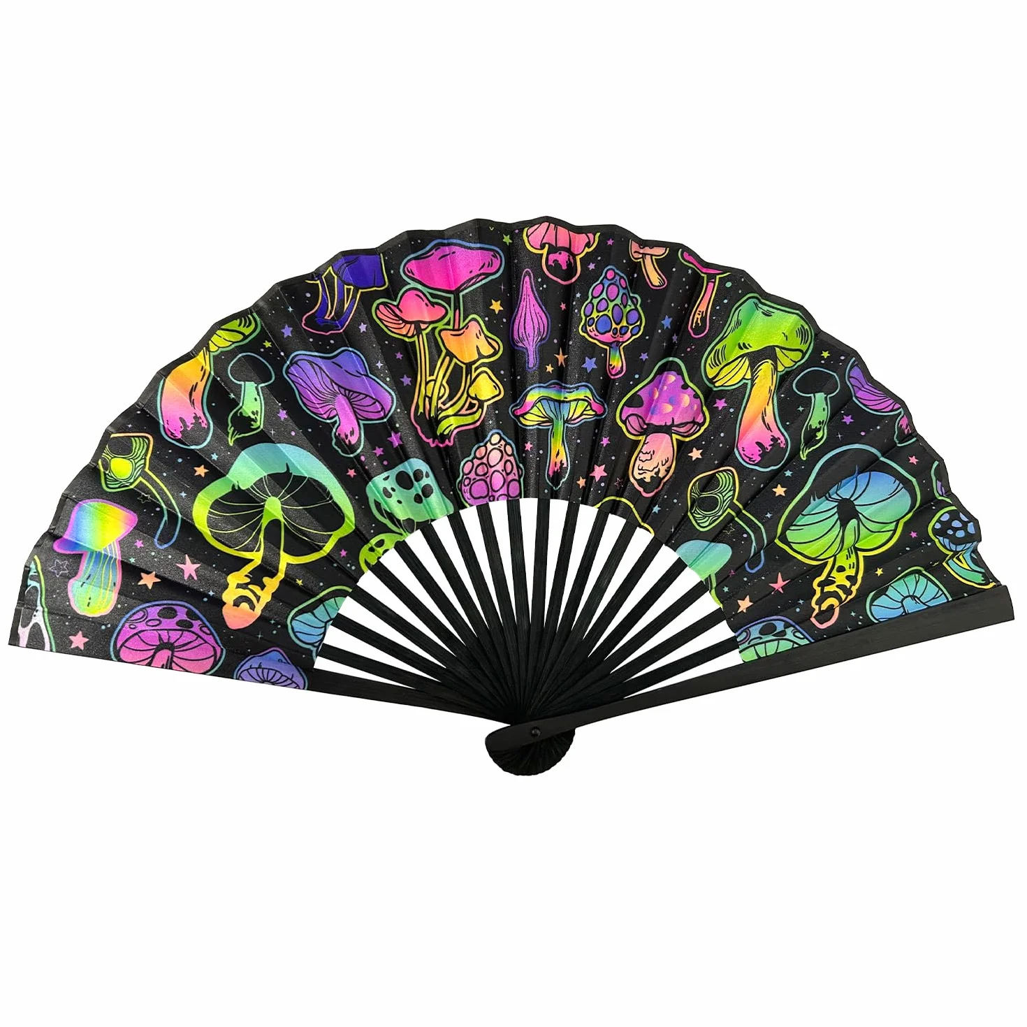 Abanico Plegable para Adultos, Abanico Rave Premium, Abanico de Mano para Fiestas, Disco, Playa, Drag Queen, Regalo Accesorio Rave (patrón de Hongos)