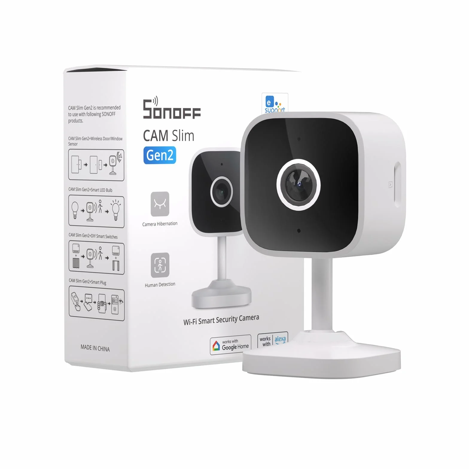 SONOFF CAM Slim Gen2 Cámara de Seguridad para Interiores, Cámara para Mascotas con Aplicación de Teléfono, Detección Humana (CAM-S2), Compatible con Alexa y Google Home