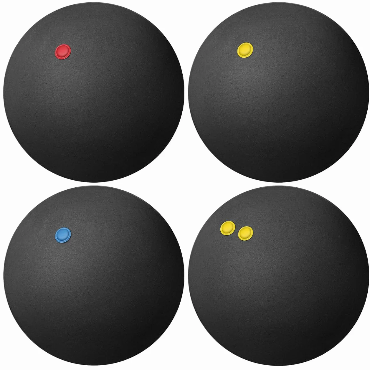 UKCOCO Pelotas de Squash 4 Piezas Alto Rebote Punto Rojo Azul Amarillo Competición 4 Niveles Velocidad
