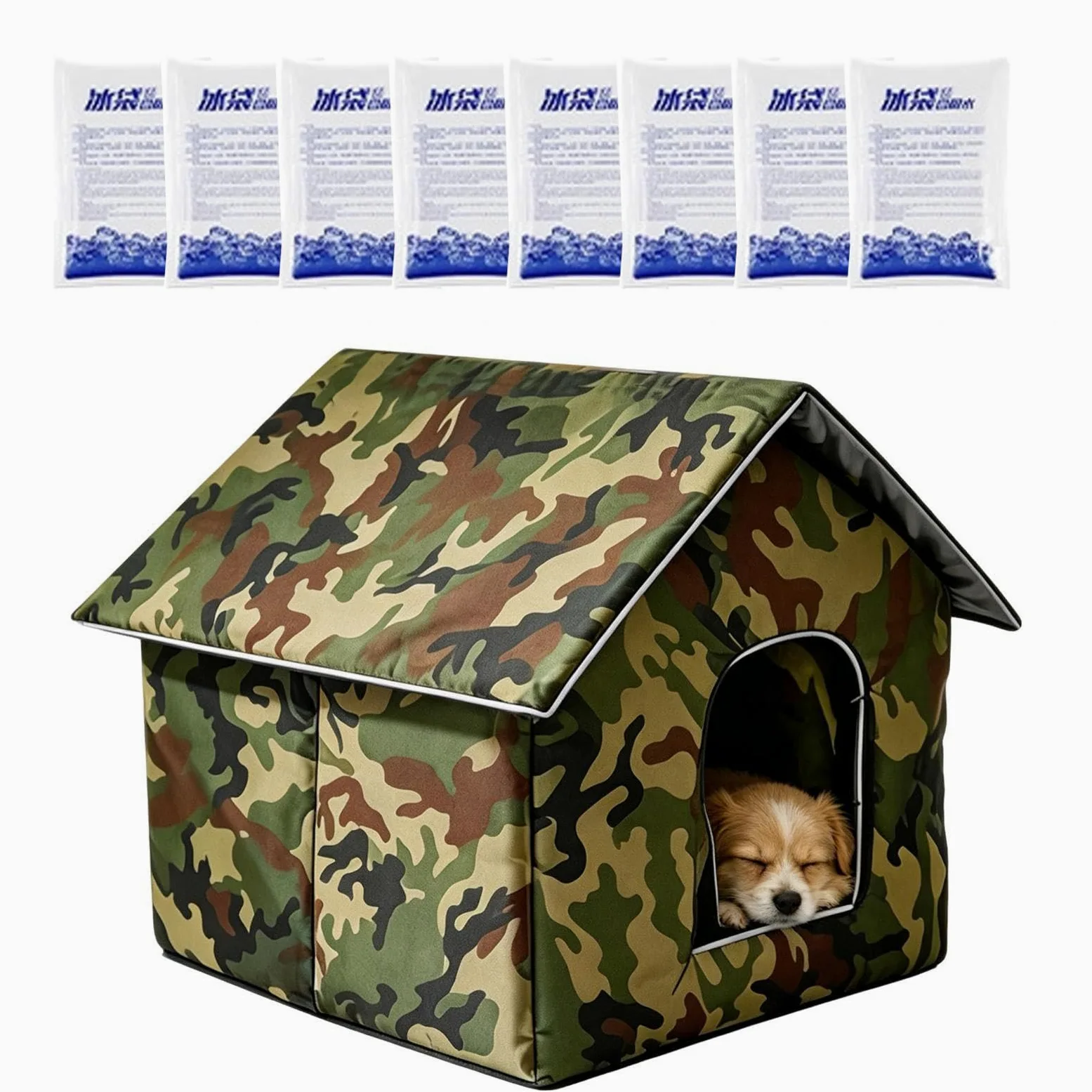 Casa para Gatos con Aire Acondicionado Plegable de 3 Capas con Bolsas Frías | Casa de Mascotas con Aire Acondicionado Para Cachorros, Perros, , Dormitorio, Salón, Patio Trasero, Jardín