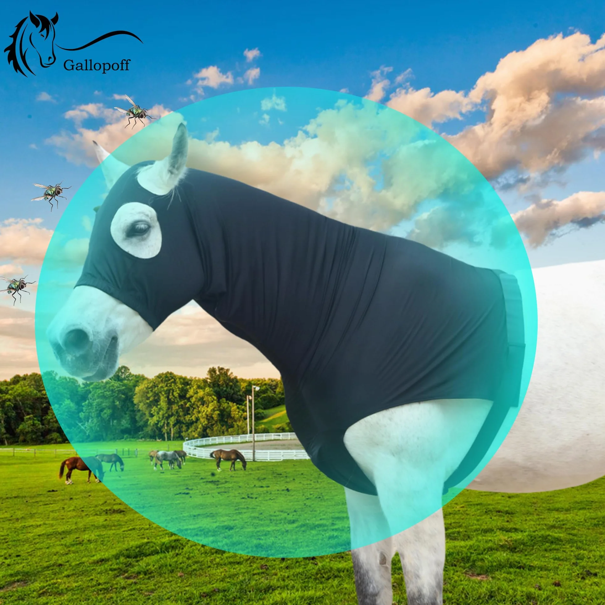 Capucha Elástica con Cremallera para Caballo Protección Cuello y Cabeza