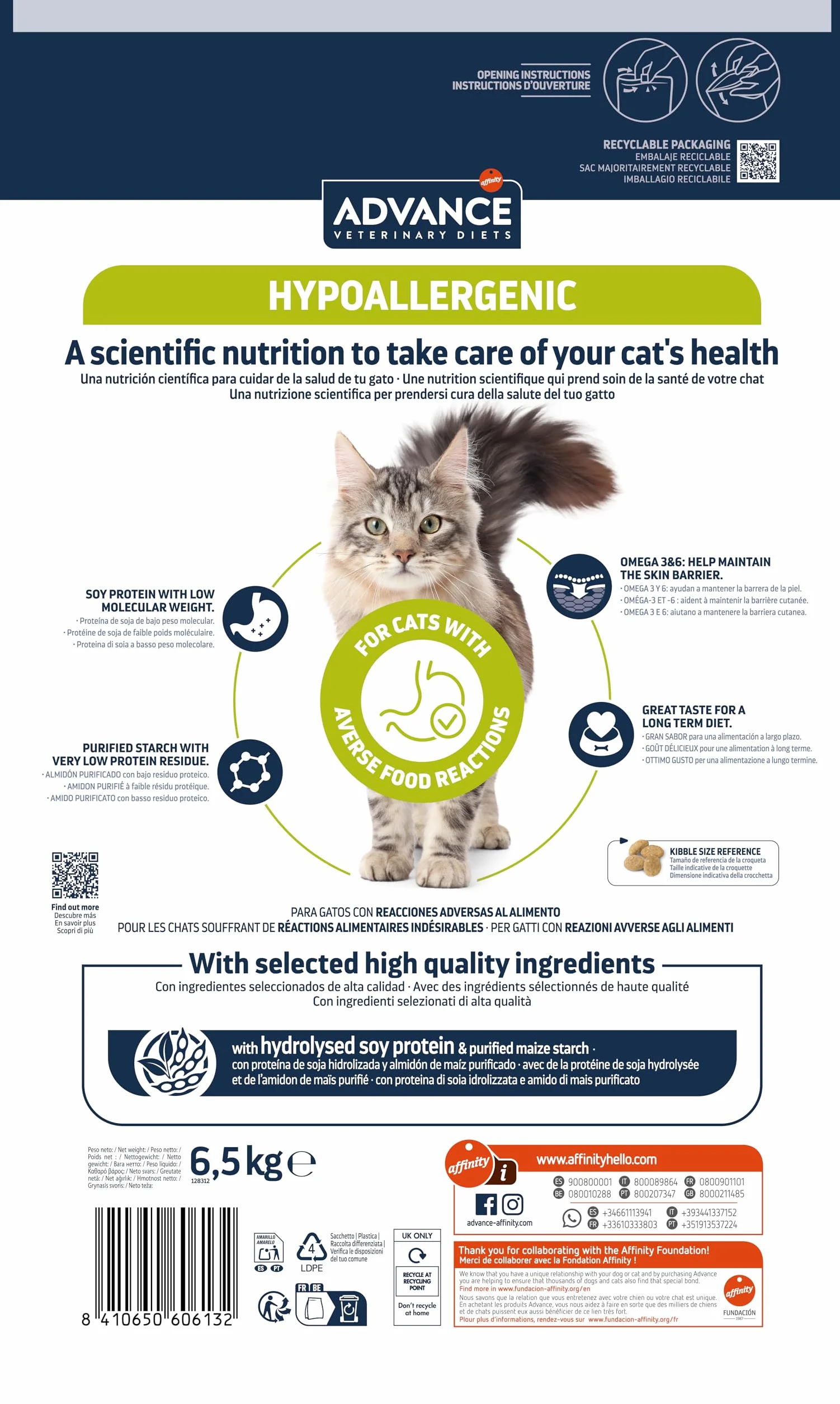 Advance Veterinary Diets Hypoallergenic, Pienso para Gatos 6,5kg