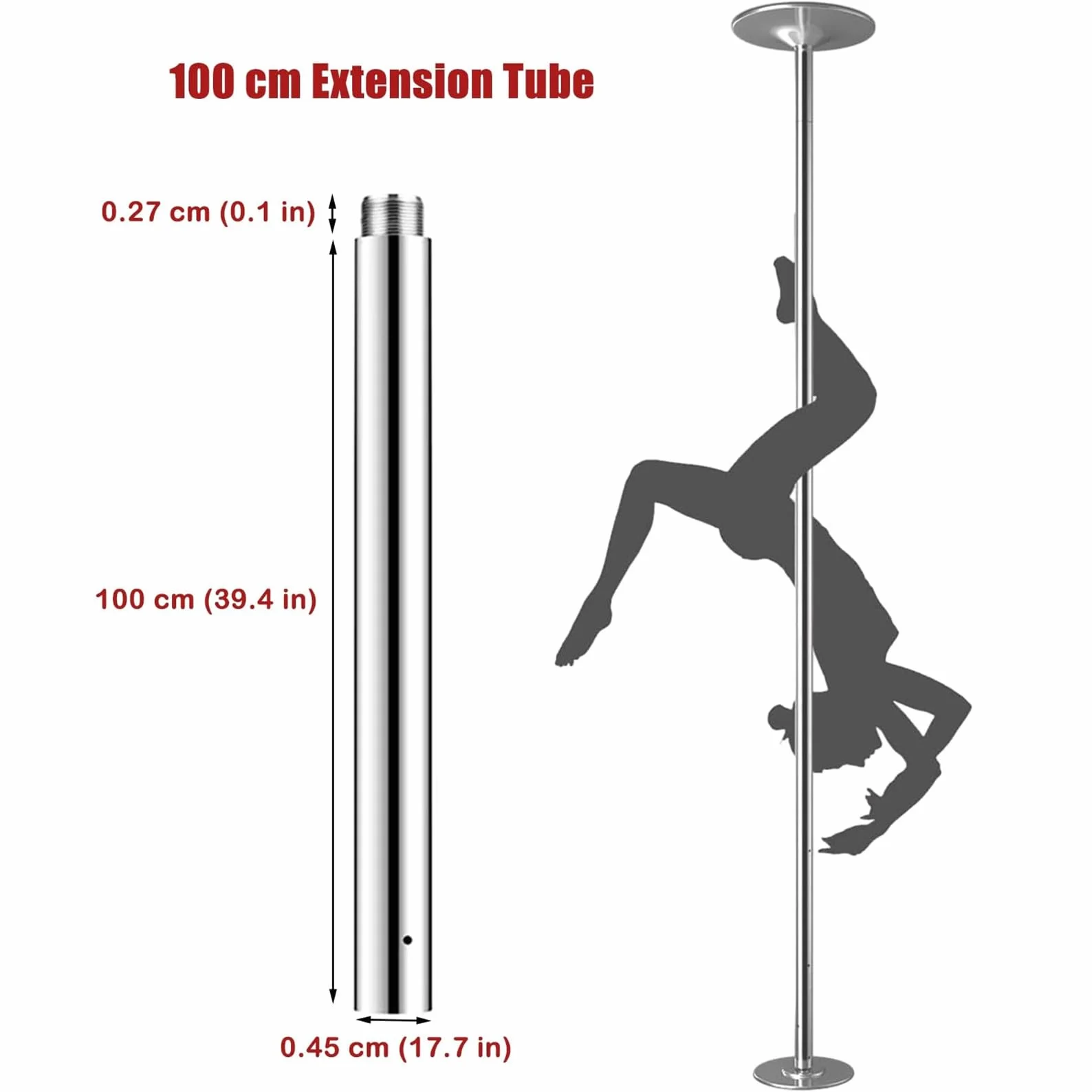 Barra Pole Dance Acero Inoxidable Altura Ajustable 25cm Estática y Giratoria