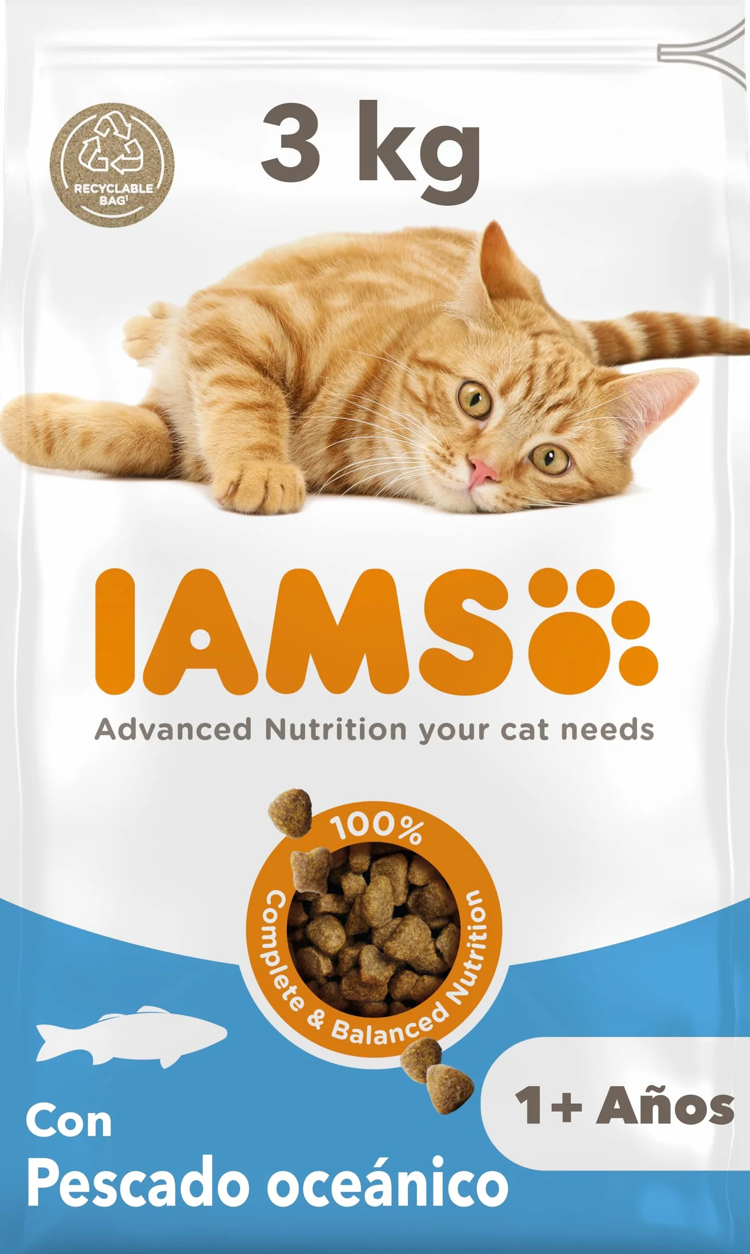 IAMS Alimento seco para Gatos con Pescado oceánico, Comida Seca para Gatos Adultos de más de 1 año, 3 kg