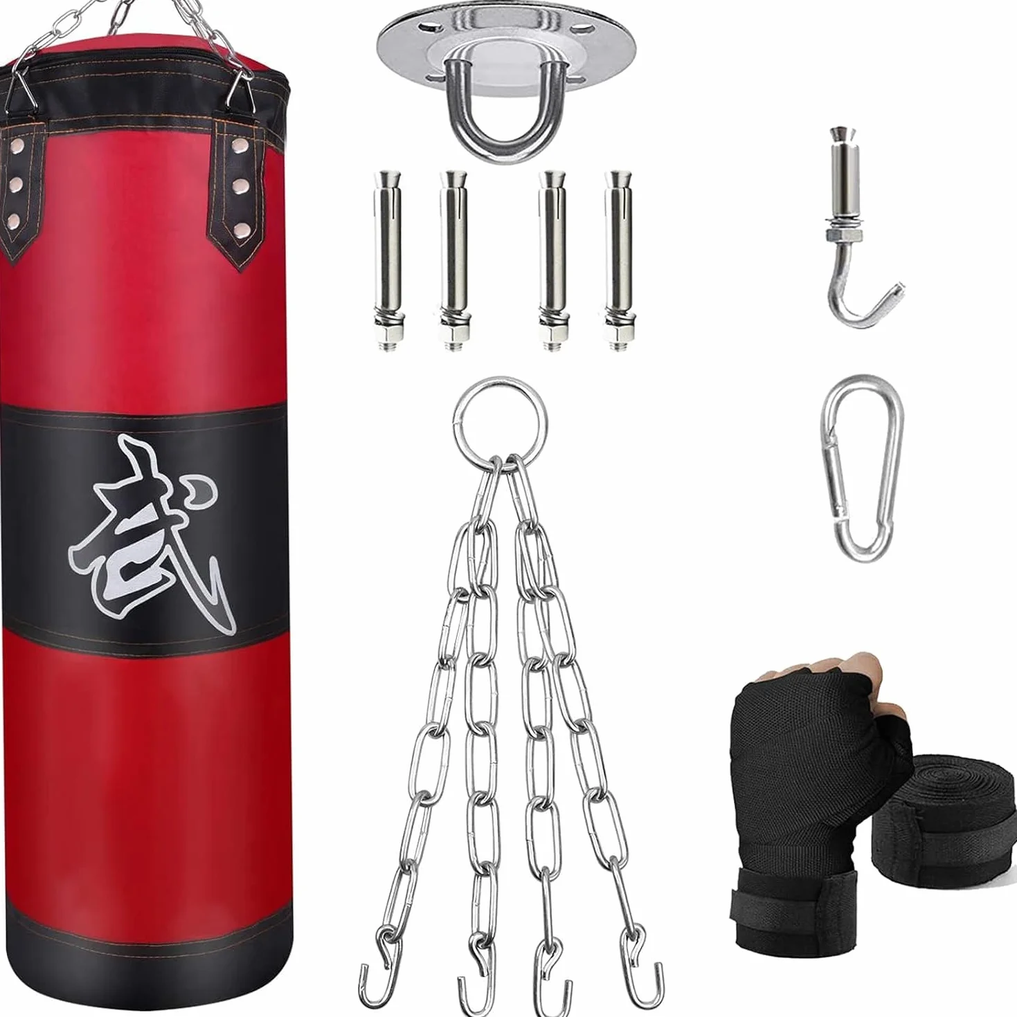 Saco de Boxeo Resistente sin Relleno, Bolsa de Punching Colgante con Vendas, Gancho y Cadena para Adultos y Niños