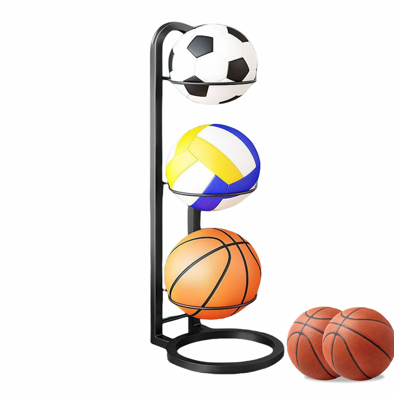 Estante de Bolas de 3 Niveles - Soporte Balon Futbol, Almacenamiento Vertical De Pelotas Portátil para Baloncesto, Fútbol y Voleibol