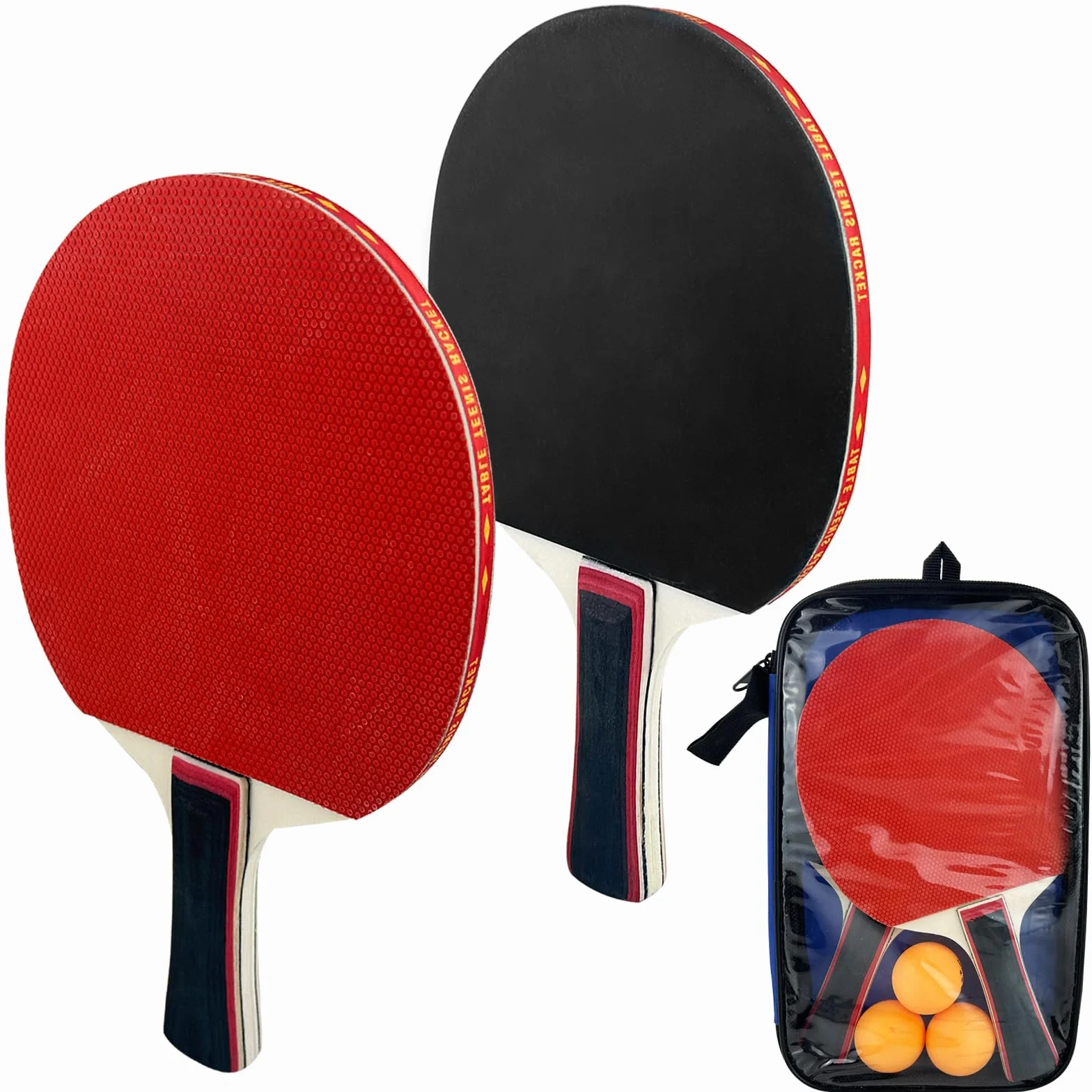 Diompirux Sets de Ping Pong 2 Raquetas 3 Pelotas 1 Bolsa, Kit de Tenis de Mesa para Juegos Profesionales y Recreativos