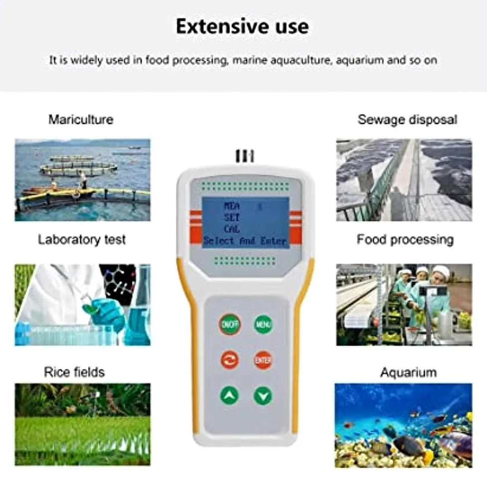 Probador portátil de calidad del agua, medidor de oxígeno disuelto para cría de animales con pantalla LCD retroiluminada, alta medición, para tratamiento de aguas residuales, laboratorios, acuicultura