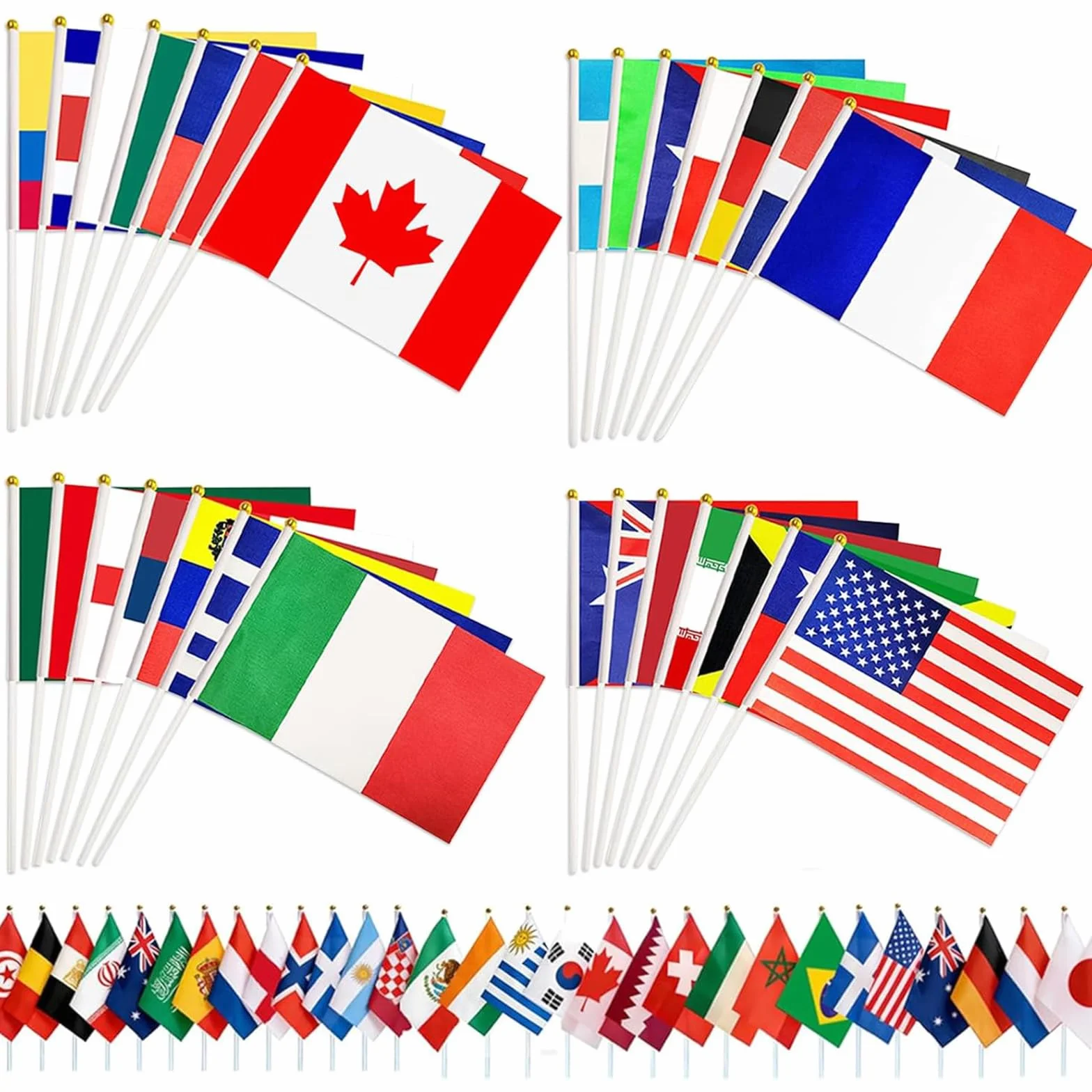 Bandera de Mano 14x21cm Copa del Mundo 2026 Fútbol 48 Países con Palo 30cm