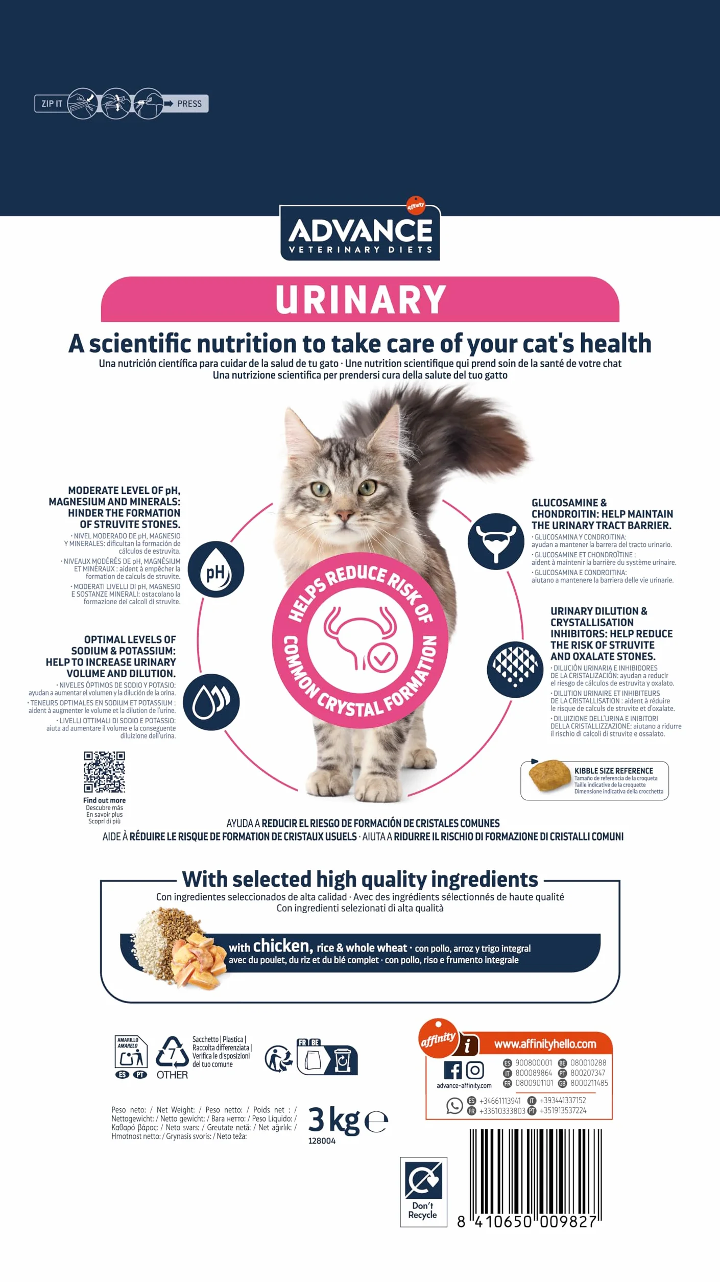 Advance Veterinary Diets Urinary, Pienso para Gatos para la Protección de las vías urinarias, 3kg