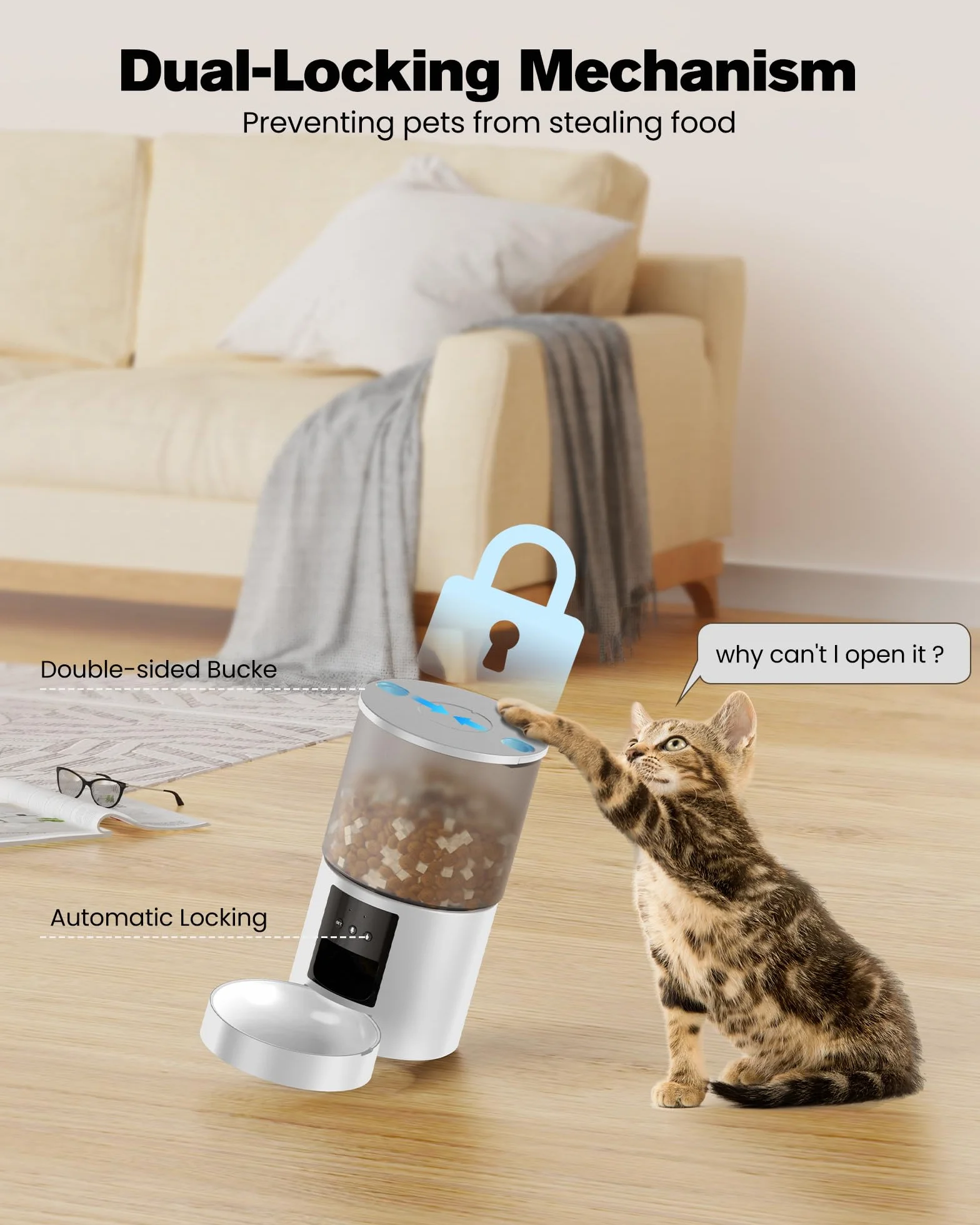 Comedero Gato Automatico WiFi Alimentador: Dispensador Comida Gatos/Perros con Grabación 10s - Máquina de Comida Inteligente para Kitty Temporizador Programable Control App 4L Blanco