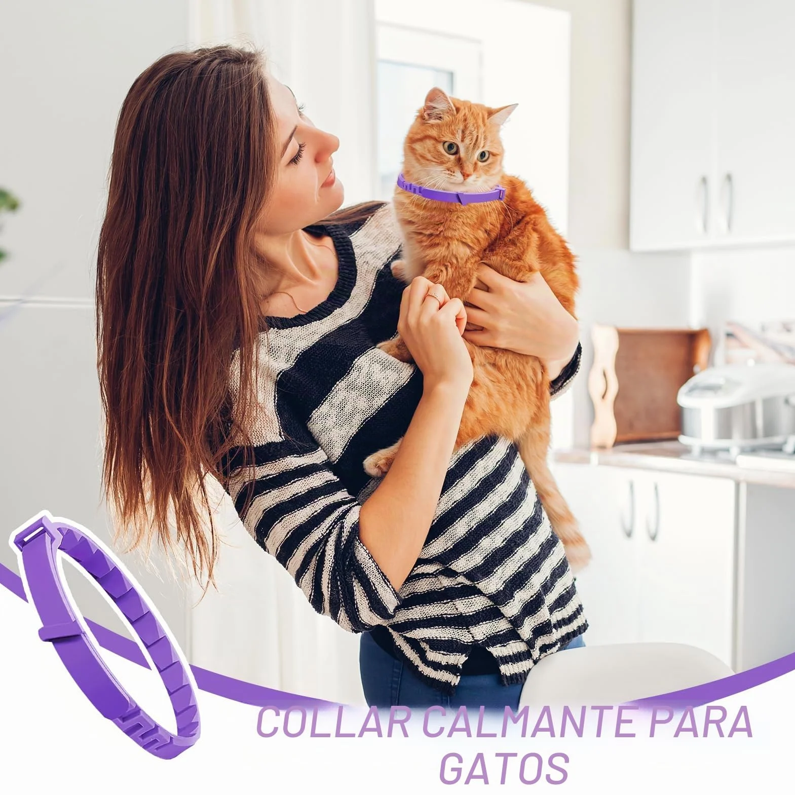 Collar calmante para gatos, 4 piezas, antiestrés con feromonas naturales – Lavanda y manzanilla, ajustable (hasta 38 cm), 30 días de efecto, para gatitos y gatos adultos