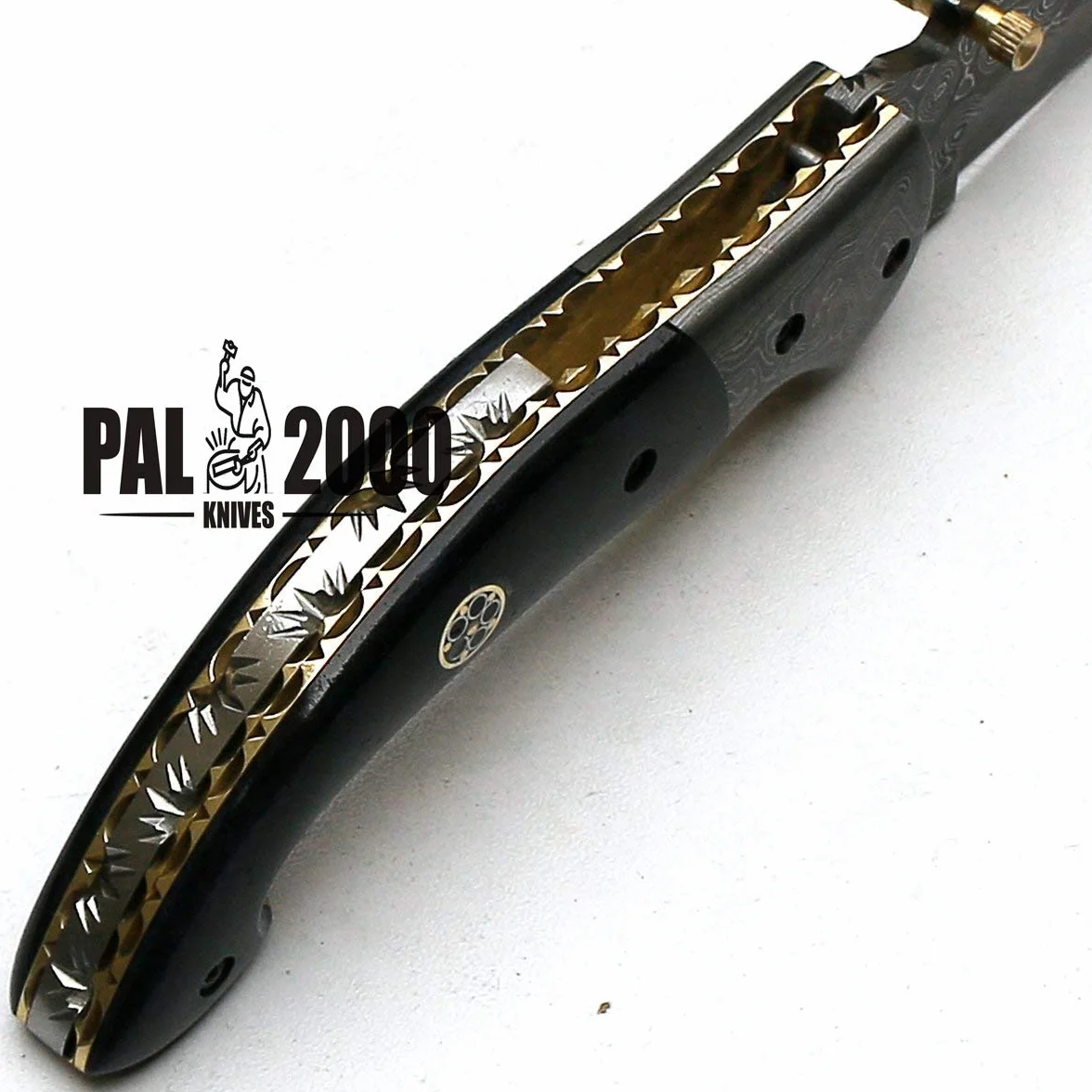 Cuchillo de bolsillo de acero damasco 7 cm hoja con funda