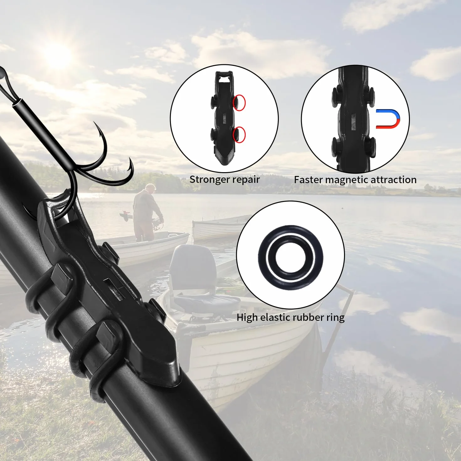 Soporte Magnético para Anzuelos de Pesca Negro con Anillos de Goma de 2 Tamaños