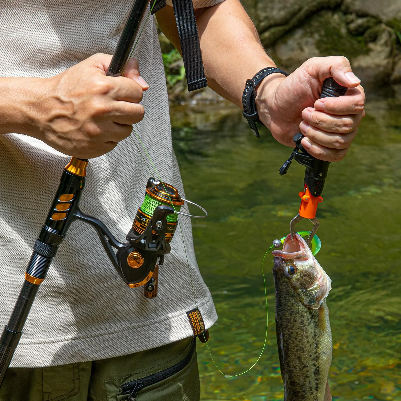 THKFISH Combo de Caña de Pescar y Carrete con Mochila, Kit Telescópico Giratorio con Señuelos, Alicates y Agarre de Labios
