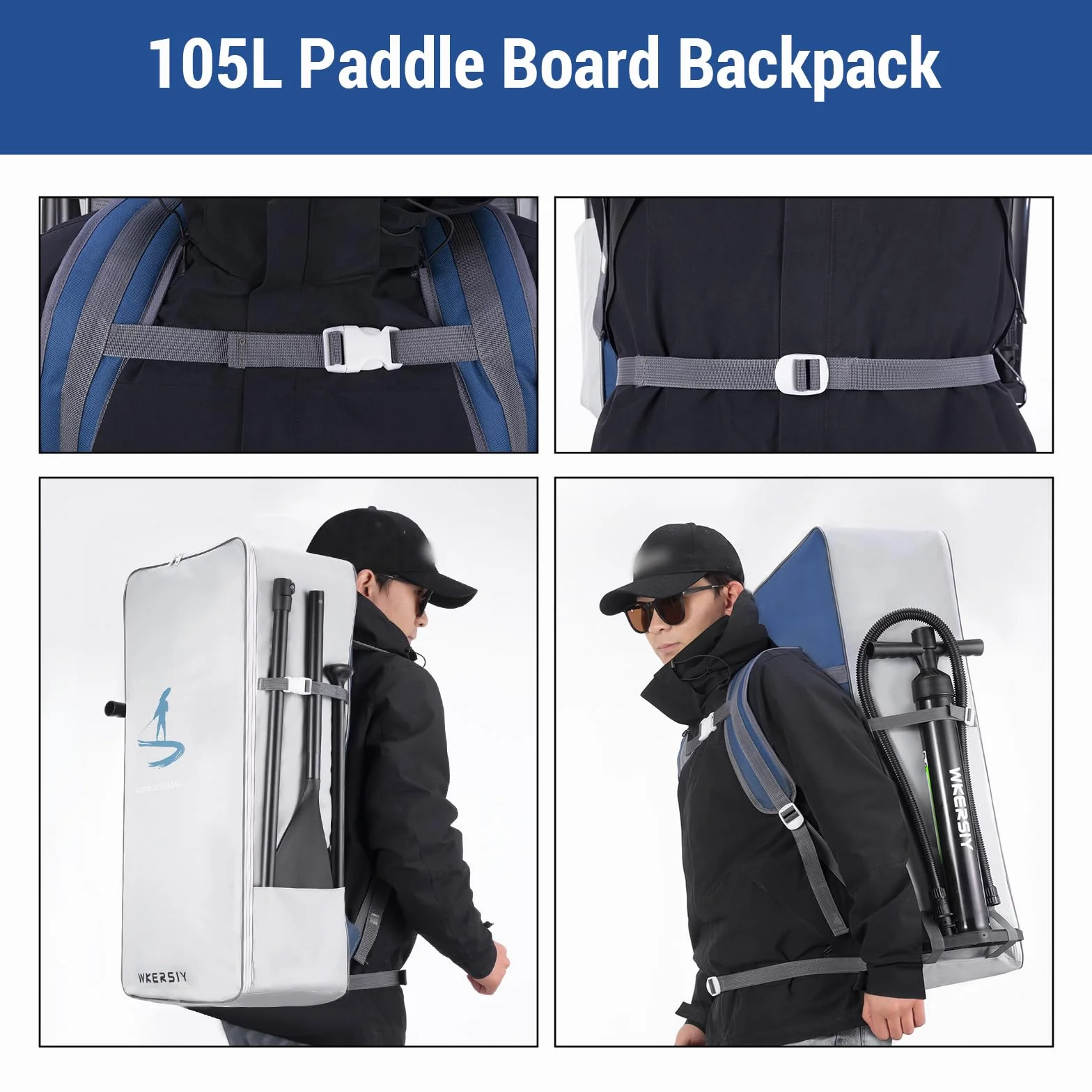 Mochila para Tabla de Paddle 105L Impermeable Gran Capacidad Tela Oxford
