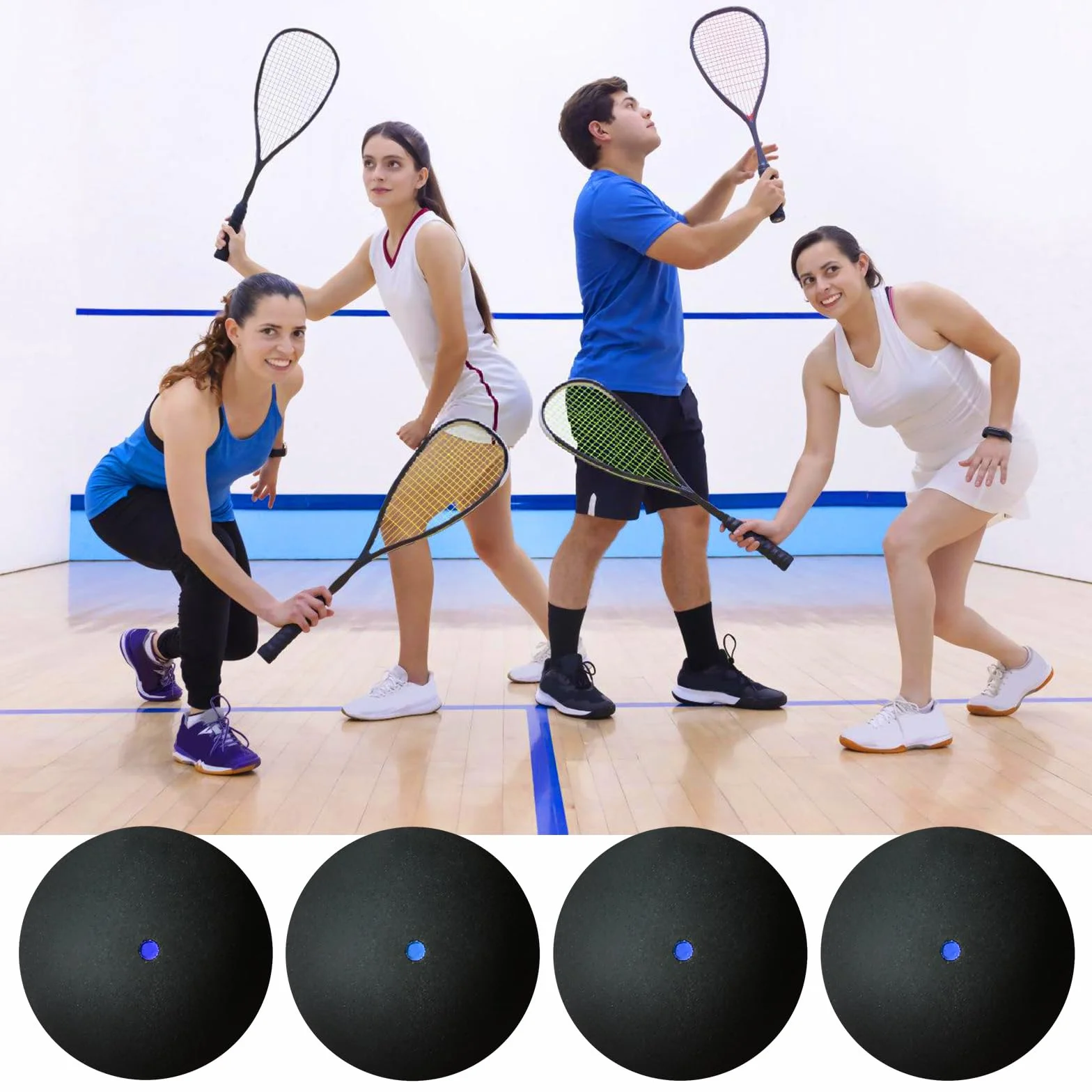 PORFOYO Juego de 4 pelotas de squash deportivas de goma para entrenamiento y competición