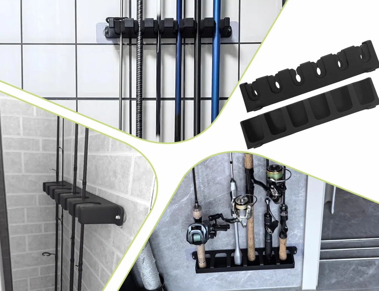 Portacañas de Pared para 6 Cañas de Pescar, Soporte Negro
