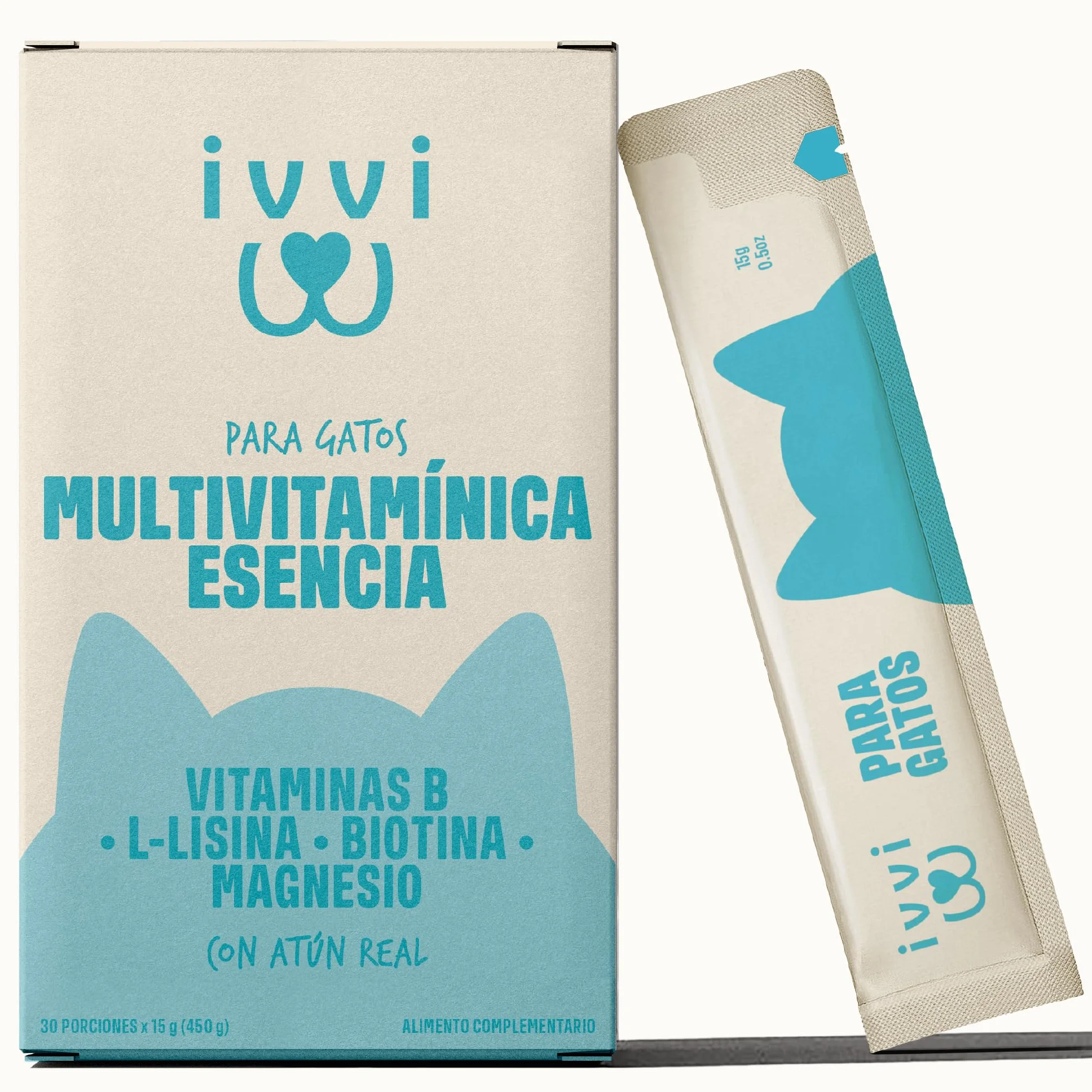 ivvi Esencia Multivitamínica para Gatos – Snack Cremoso con Atún Real – con Vitaminas B, Vitaminas A, D3 y E, Biotina, L-lisina, Magnesio y Mejillón de Labio Verde – 30 x 15 g