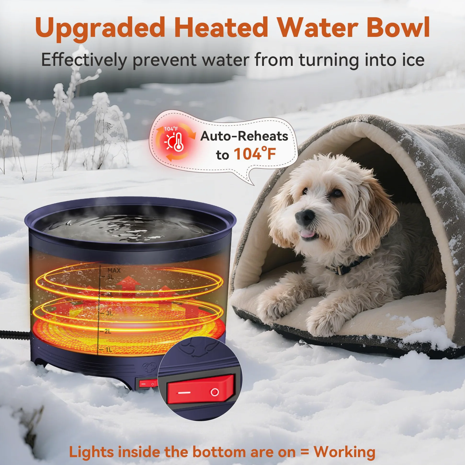 Cuenco de agua calentado para mascotas de 5,5 L, plato de agua calentado para perros, gatos, pájaros, pollos, reptiles y animales pequeños