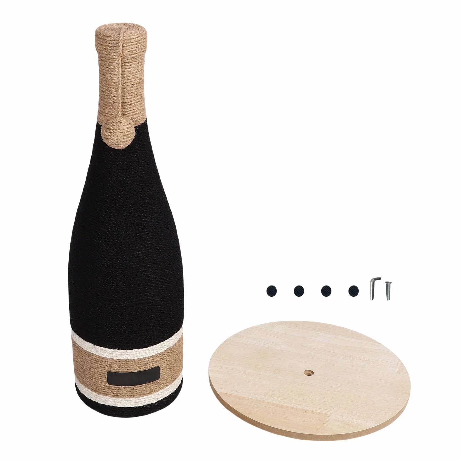 Jiawu Poste Rascador para Botella de Vino para Gatos, Juguete Multifuncional Resistente para Gatos juguetones. Tablero Rascador Plano de Material de Tablero de Densidad y Cuerda de cáñamo. Ideal