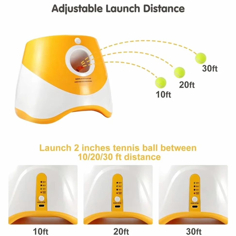 Lanzador automático de Pelotas para Perros, Lanzador de Pelotas de Tenis, Lanzador de Pelotas para Perros con 6 Mini Pelotas de Tenis de 2 Pulgadas y Bolsa de Malla, Lanzador Interactivo