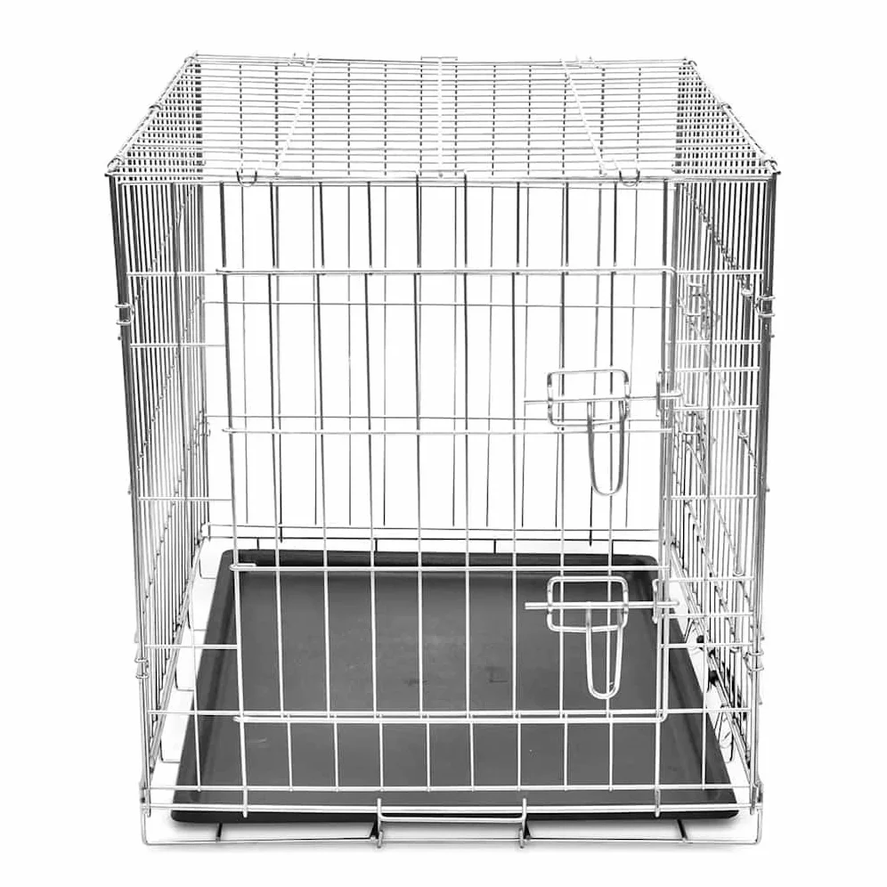 Caja plegable para perros L 95 x 56 x 64 cm, jaula para perros de acero galvanizado con 2 puertas, caja de transporte para perros, jaula de metal estable plegable