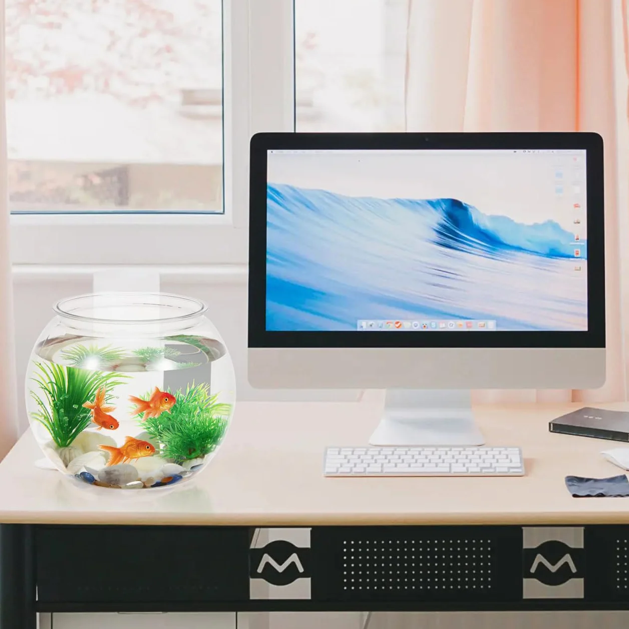 Pecera De Plástico Transparente Redonda De 8.66 Pulgadas para Escritorio Acuario Pequeño Portátil para Peces Y Tortugas Decoración para Hogar Y Oficina