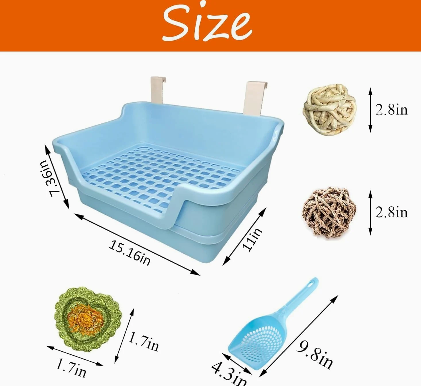 PINVNBY Caja de arena grande para conejos, caja de inodoro de esquina de conejo profundo, doble piso, entrenador de orinal con ganchos para adultos, conejillo de indias, chinchilla, hurón, ardilla