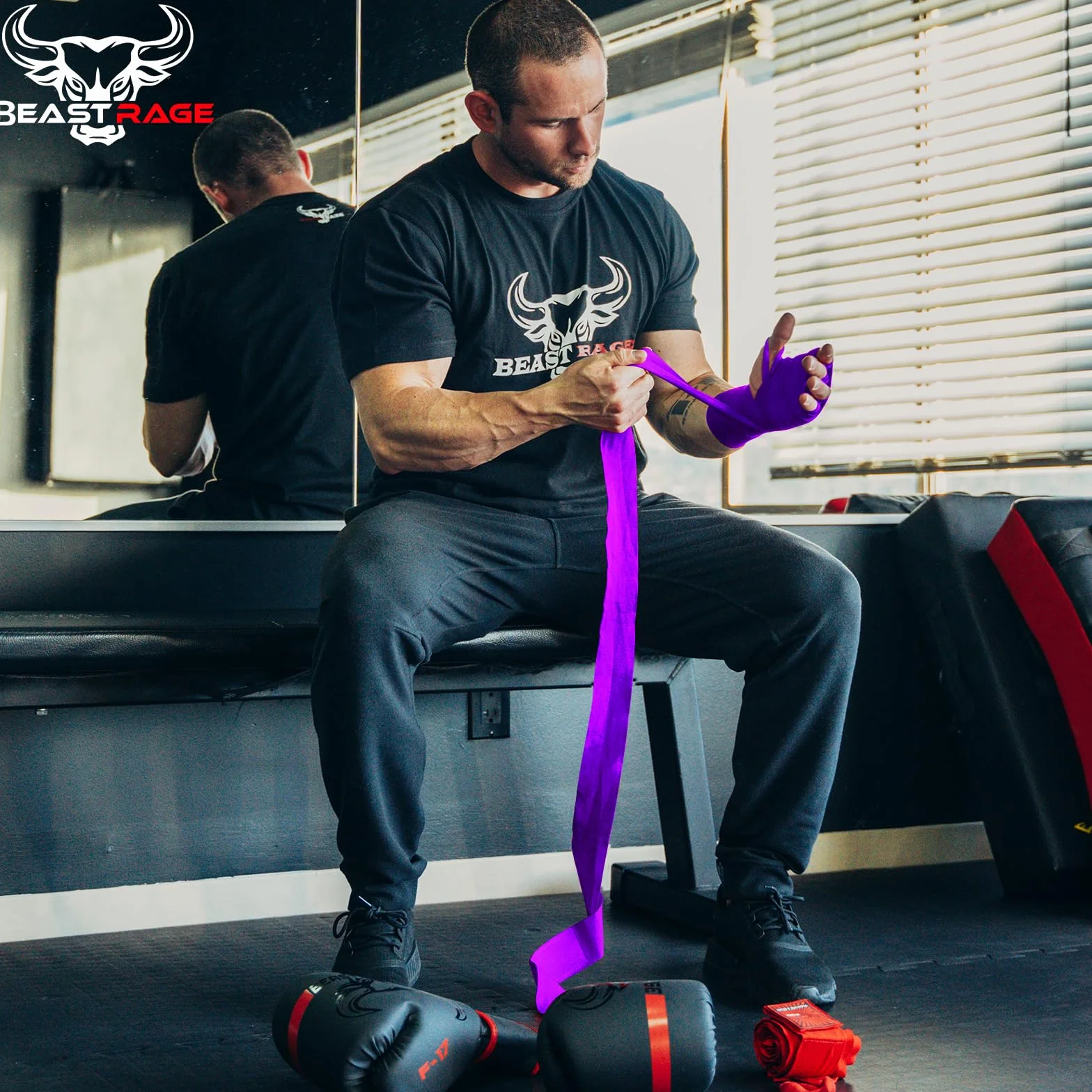 BEAST RAGE Vendajes Boxeo 4.5 M Cinta Elástica para Muñeca con Lazo Pulgar MMA Muay Thai Kick Boxing