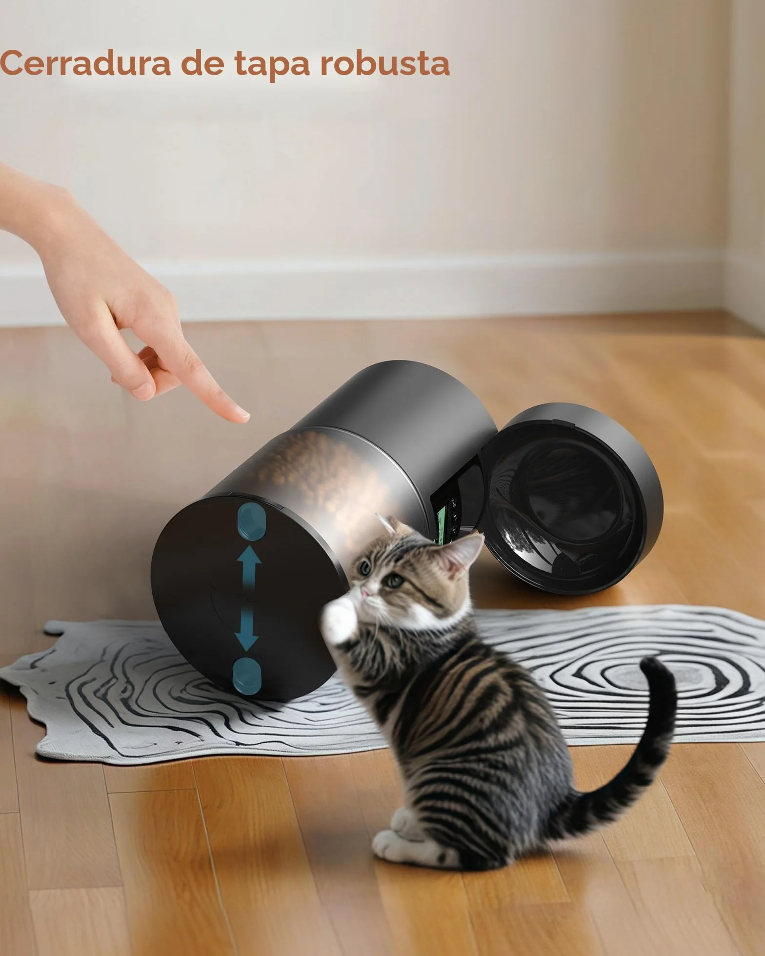 Comedero Gato Automatico Dispensador Comida: Pet Food Feeder con Temporizador Programable - 1-6 Comidas al DíA - Comedero con Presione la Tapa y Función de Grabación 10s - 4L Negro