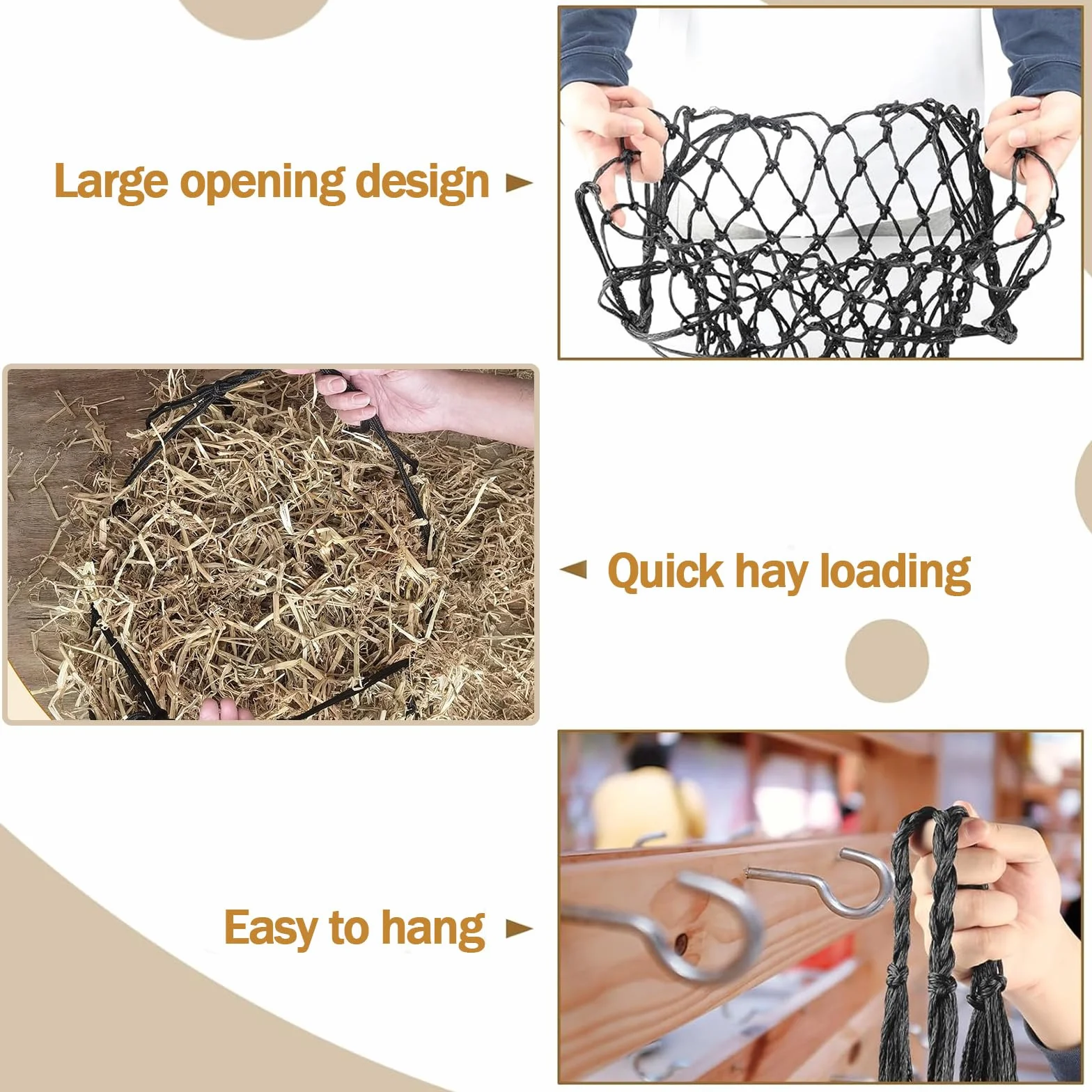 2 Piezas Redes de Heno para Caballos, Malla Fina de 5x5 cm para Alimentación Lenta, Portátil Red Heno para Cabras, Reduce el Desperdicio para Caballos, Cabras y Ponis