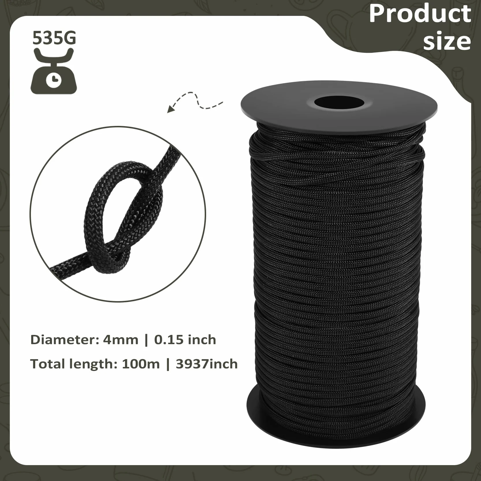 Cuerda de nailon paracord 4 mm 100 m para manualidades bricolaje camping