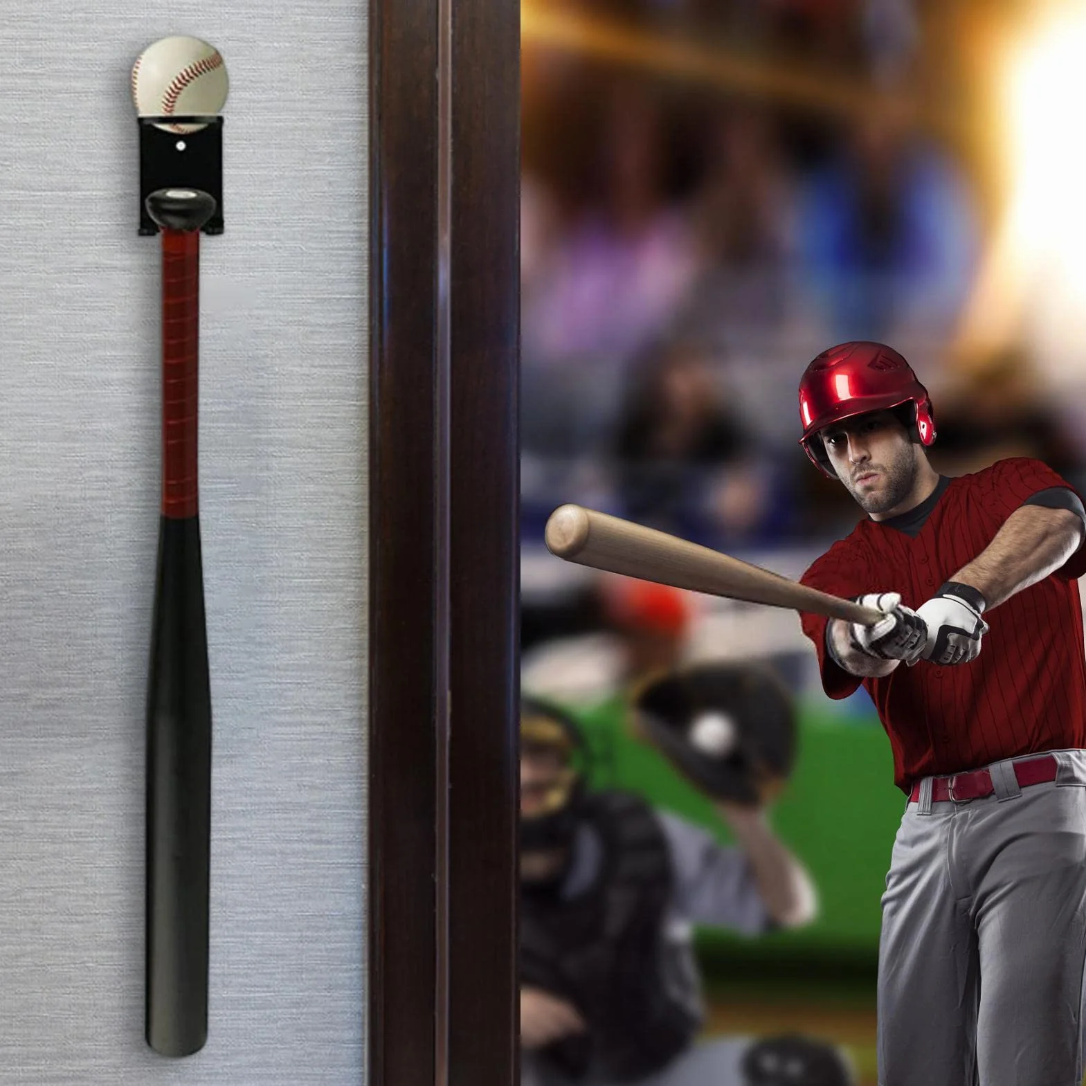 Soporte para bate de béisbol acrílico de pared, 1 par, estante vertical para hogar y oficina