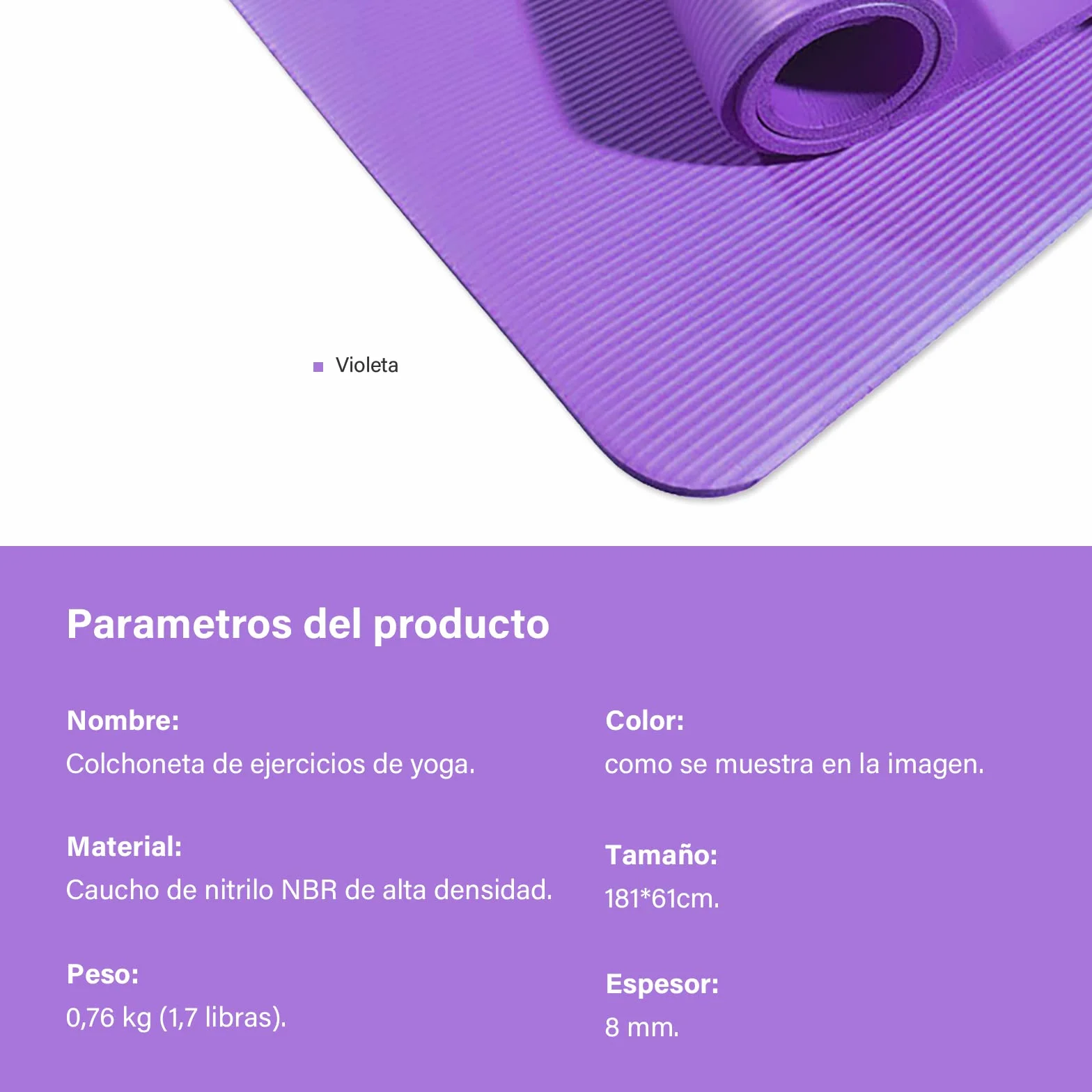 Esterilla Yoga Pilates Fitness NBR Antideslizante 8mm Gruesa Alta Densidad